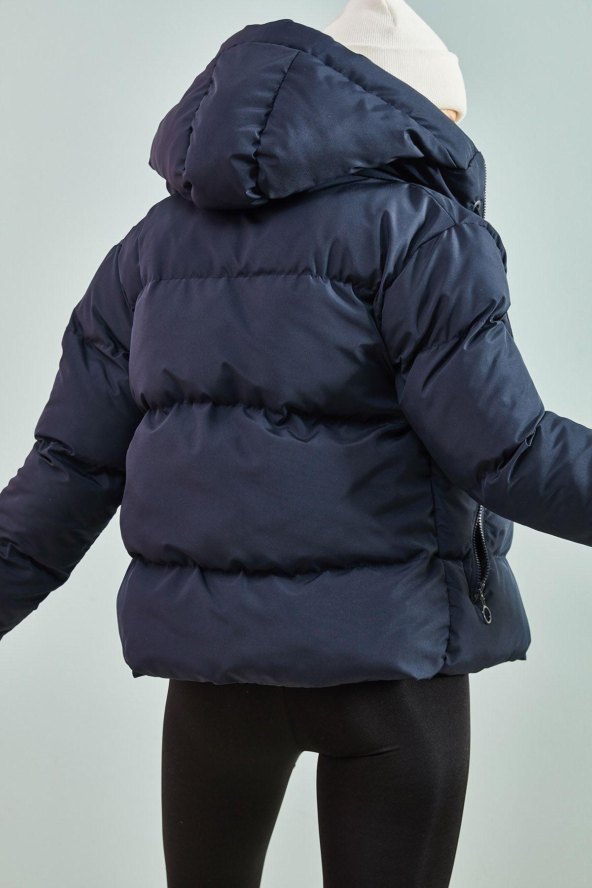Navy Hooded Down Jacket, , large image number 3