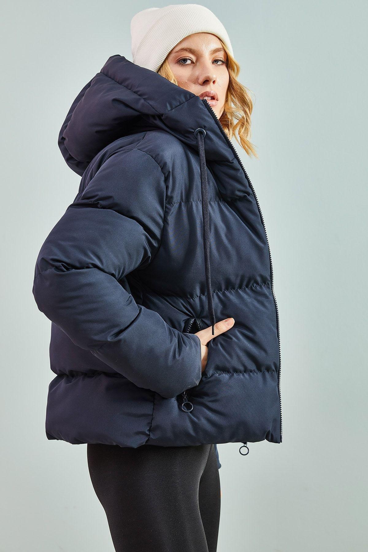 Navy Hooded Down Jacket, , large image number 4
