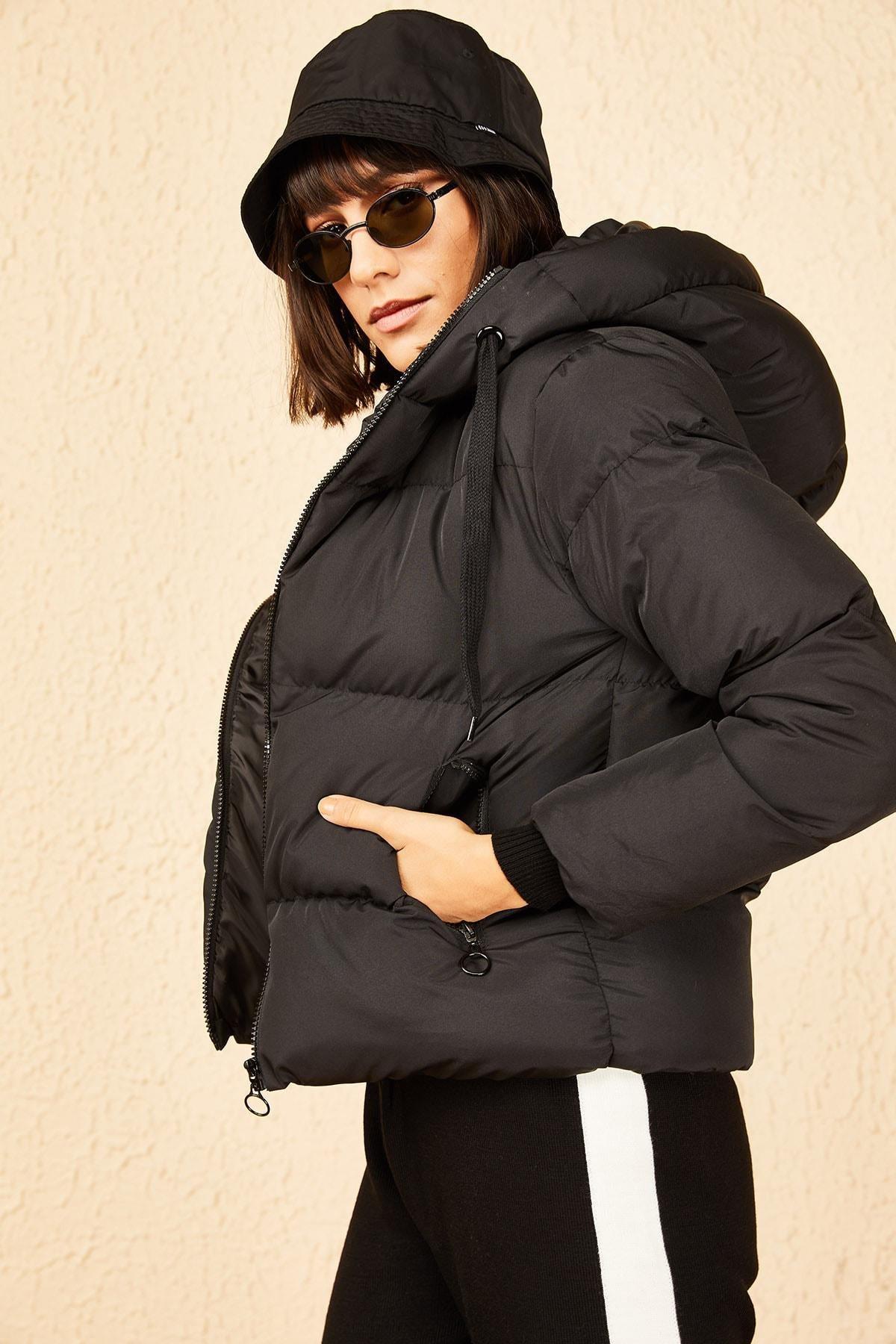 Black Hooded Down Jacket, BLACK, large image number 1