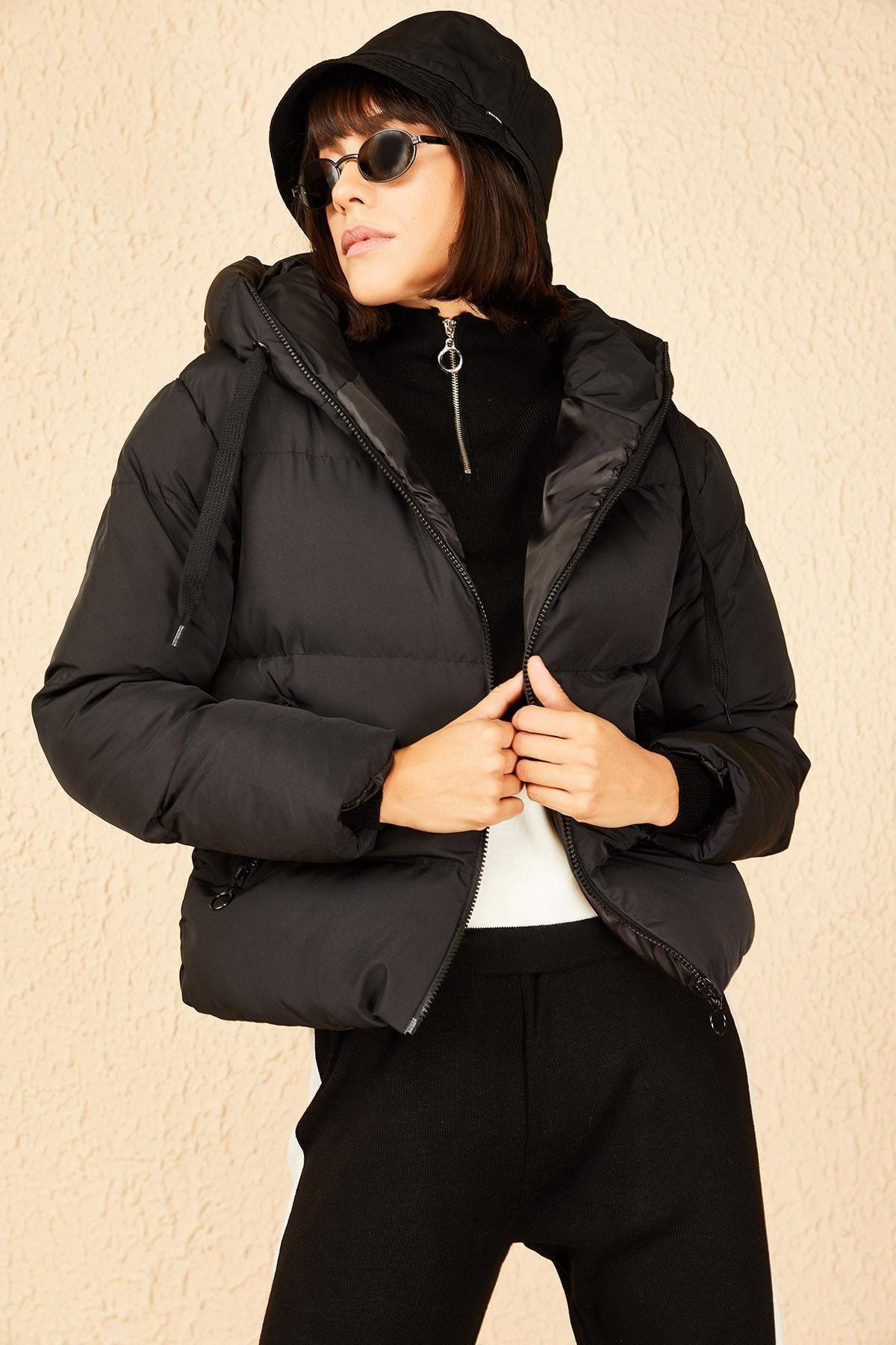 Black Hooded Down Jacket, BLACK, large image number 2