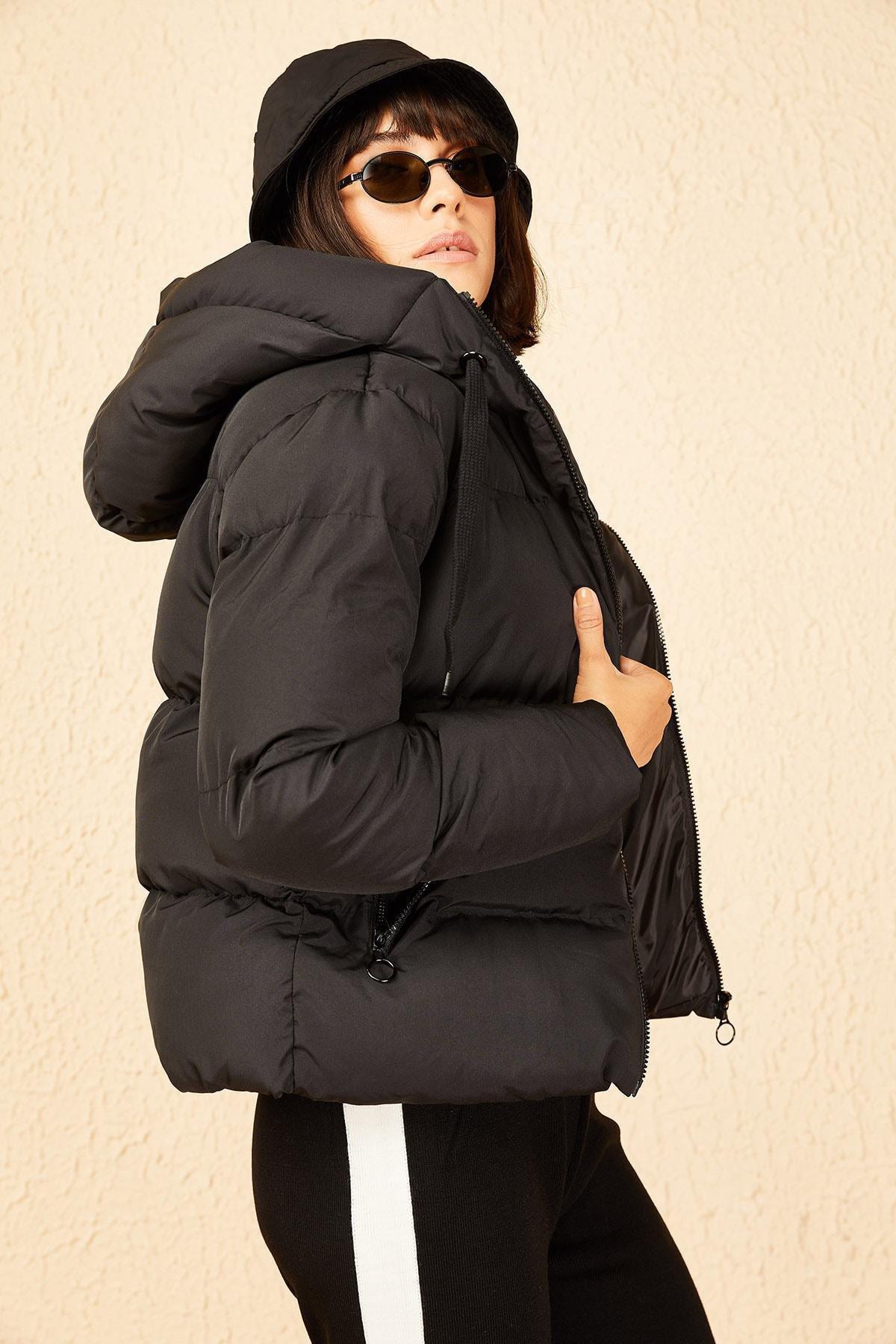 Black Hooded Down Jacket, BLACK, large image number 3