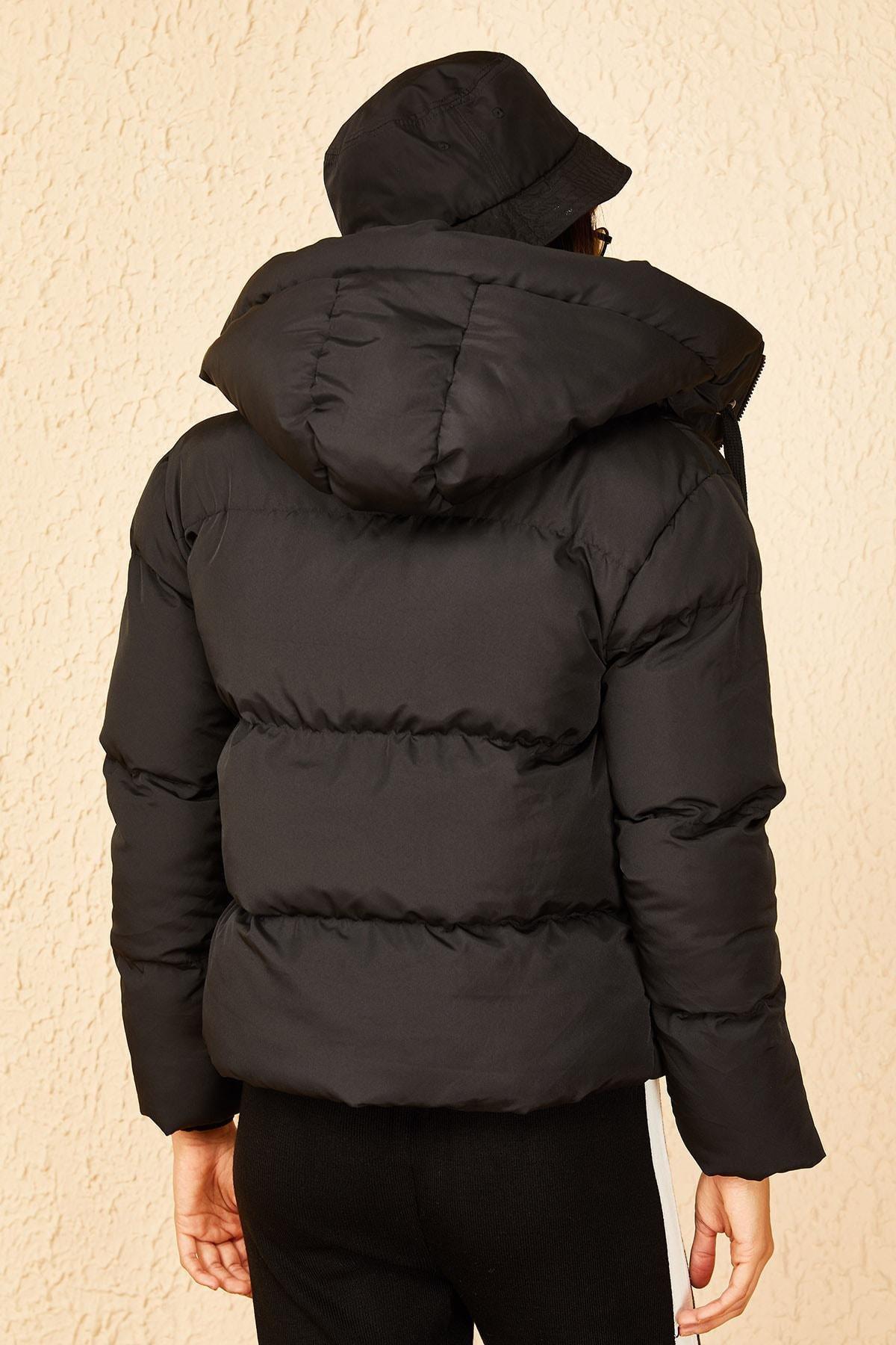 Black Hooded Down Jacket, BLACK, large image number 5