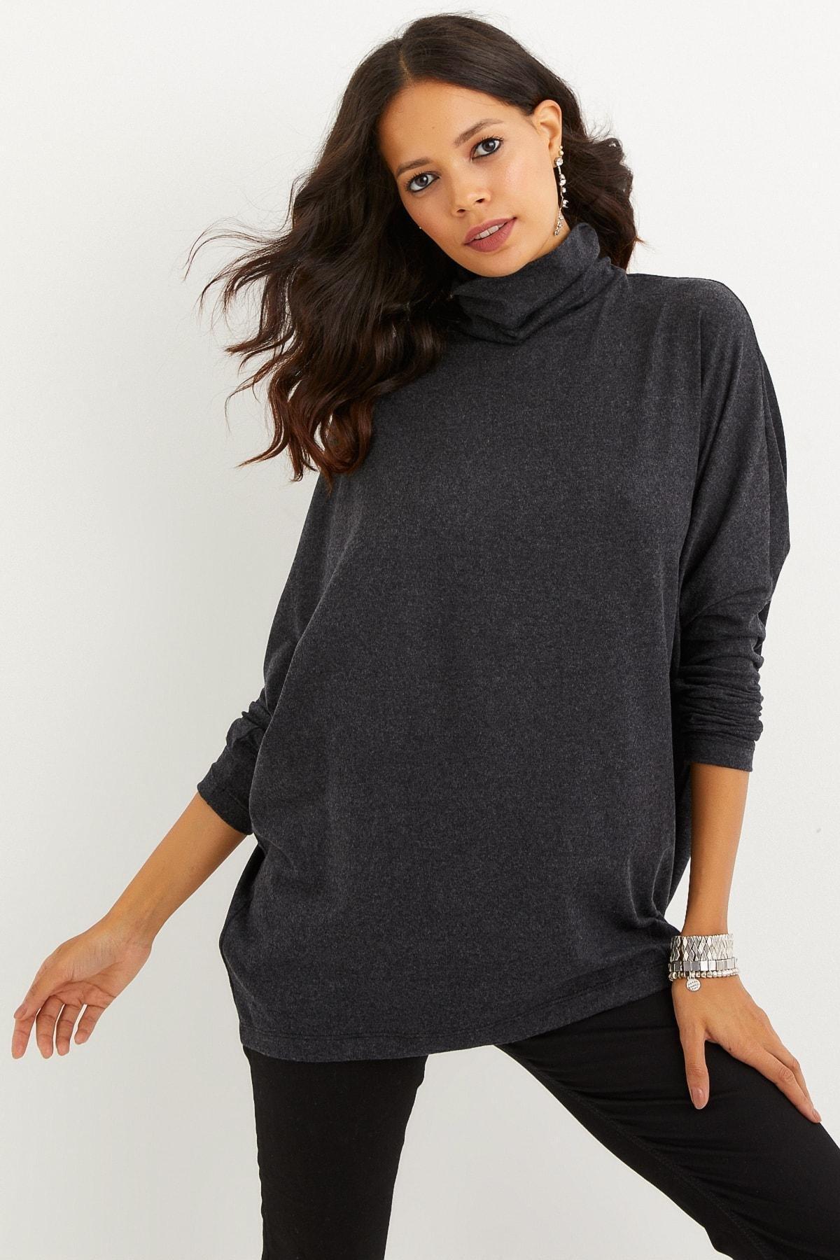 Grey Oversize Turtleneck Blouse, , large image number 2