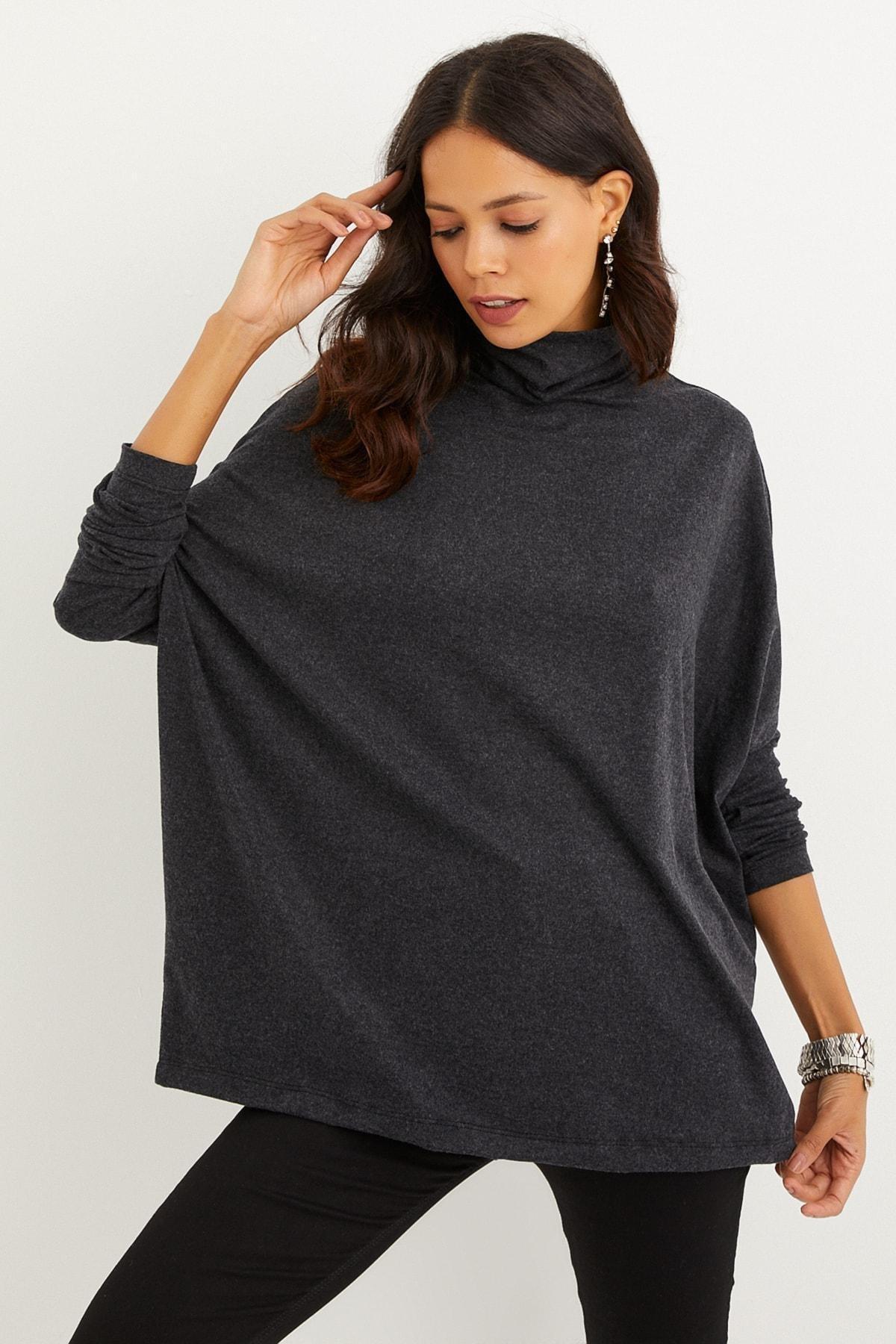 Grey Oversize Turtleneck Blouse, , large image number 3