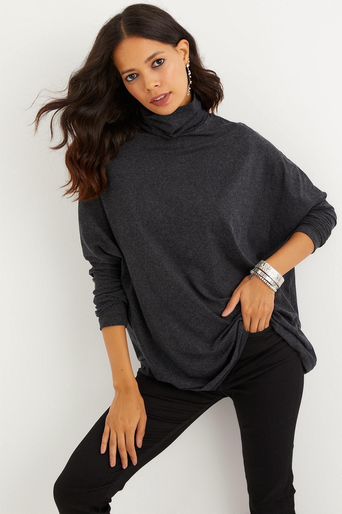 Grey Oversize Turtleneck Blouse, , large image number 4