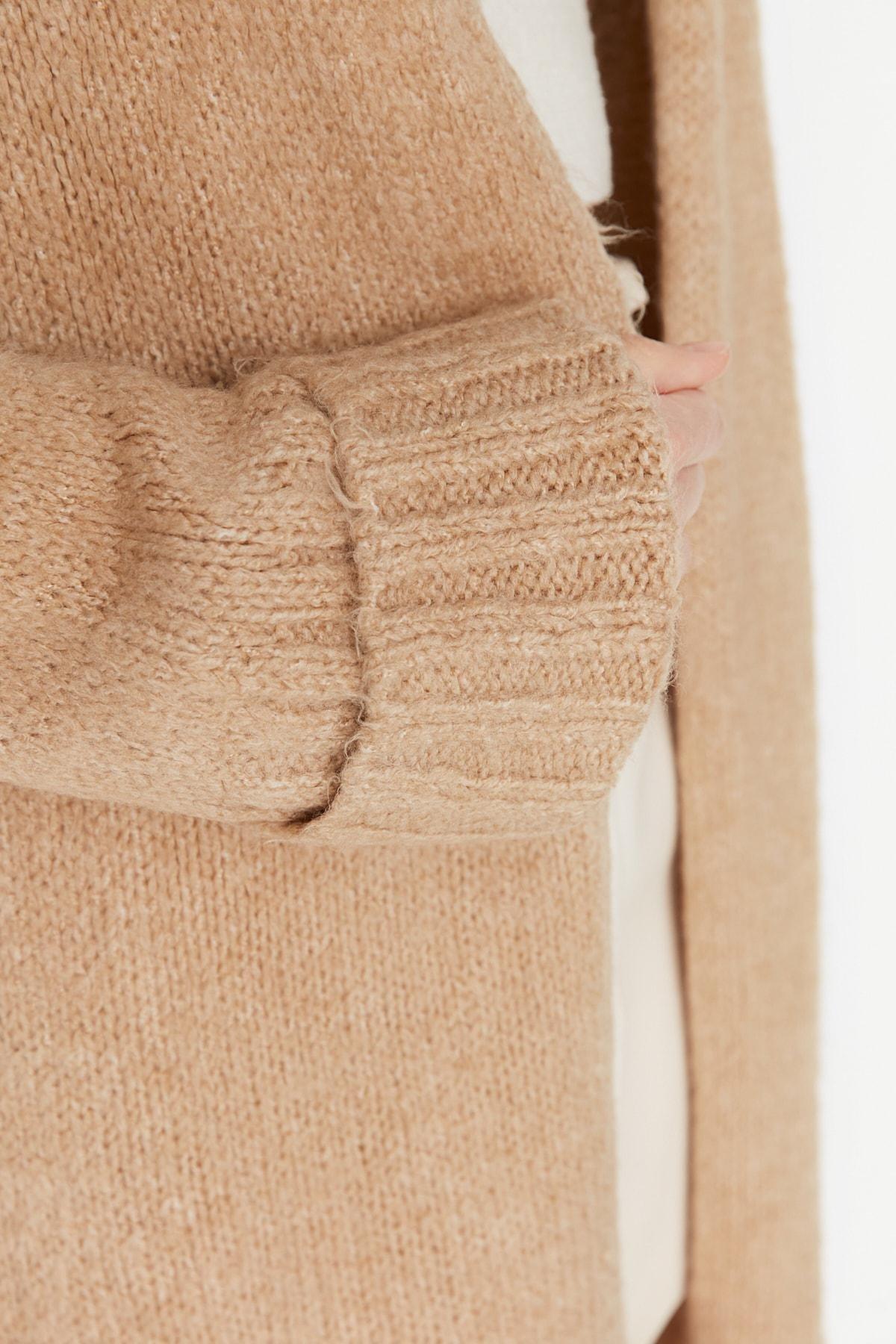 Brown Regular V Neck Cardigan, Brown, large image number 3