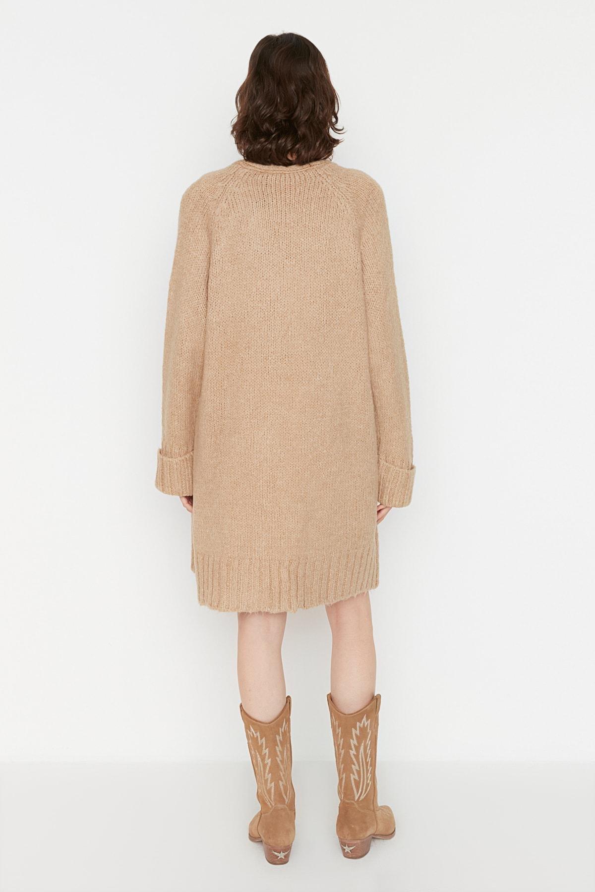 Brown Regular V Neck Cardigan, Brown, large image number 4