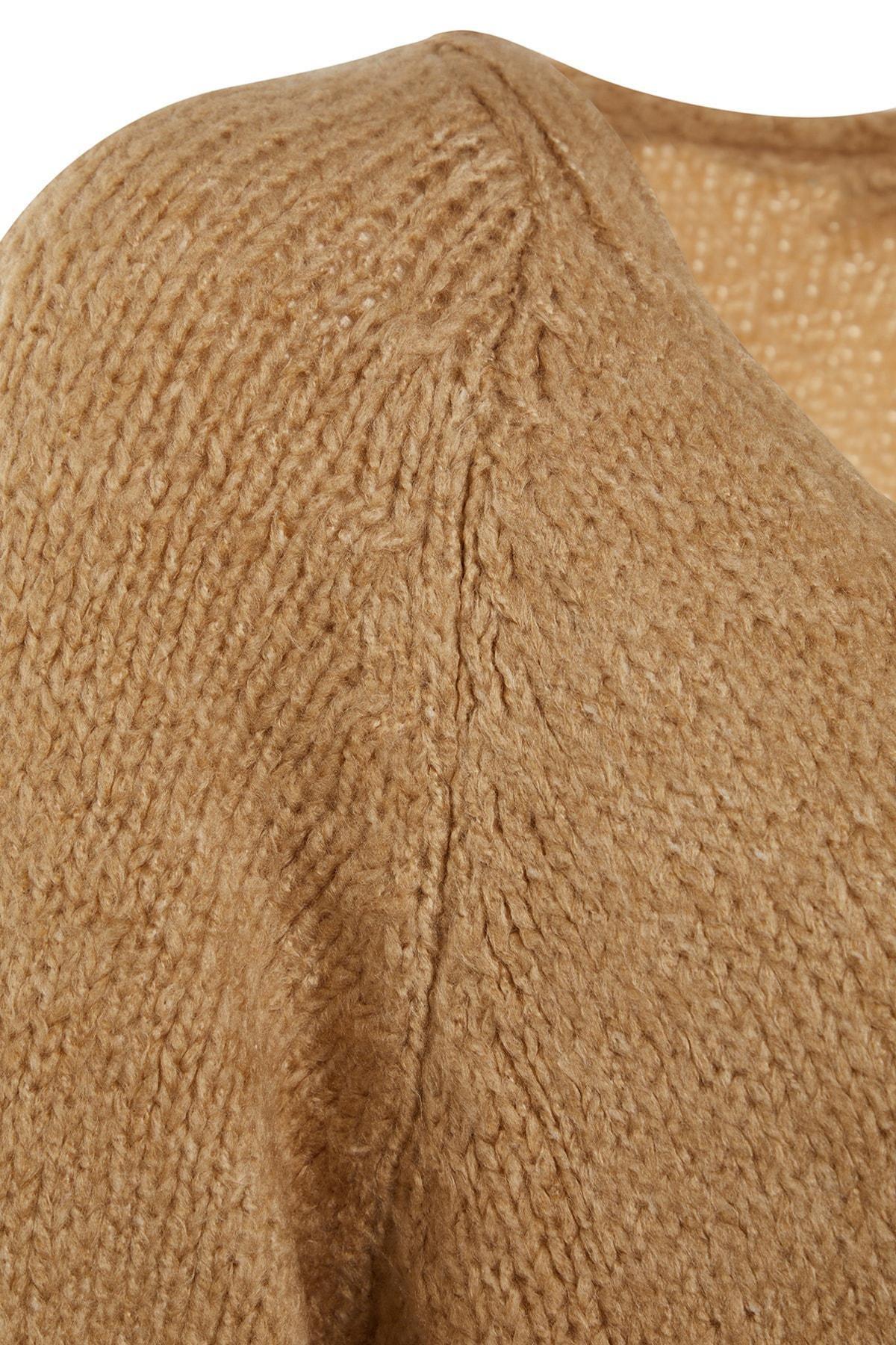 Brown Regular V Neck Cardigan, Brown, large image number 5