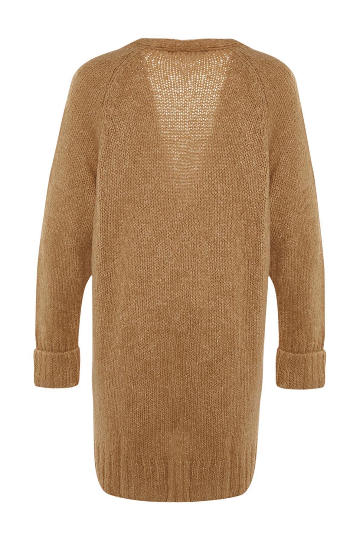 Brown Regular V Neck Cardigan, Brown, large image number 6