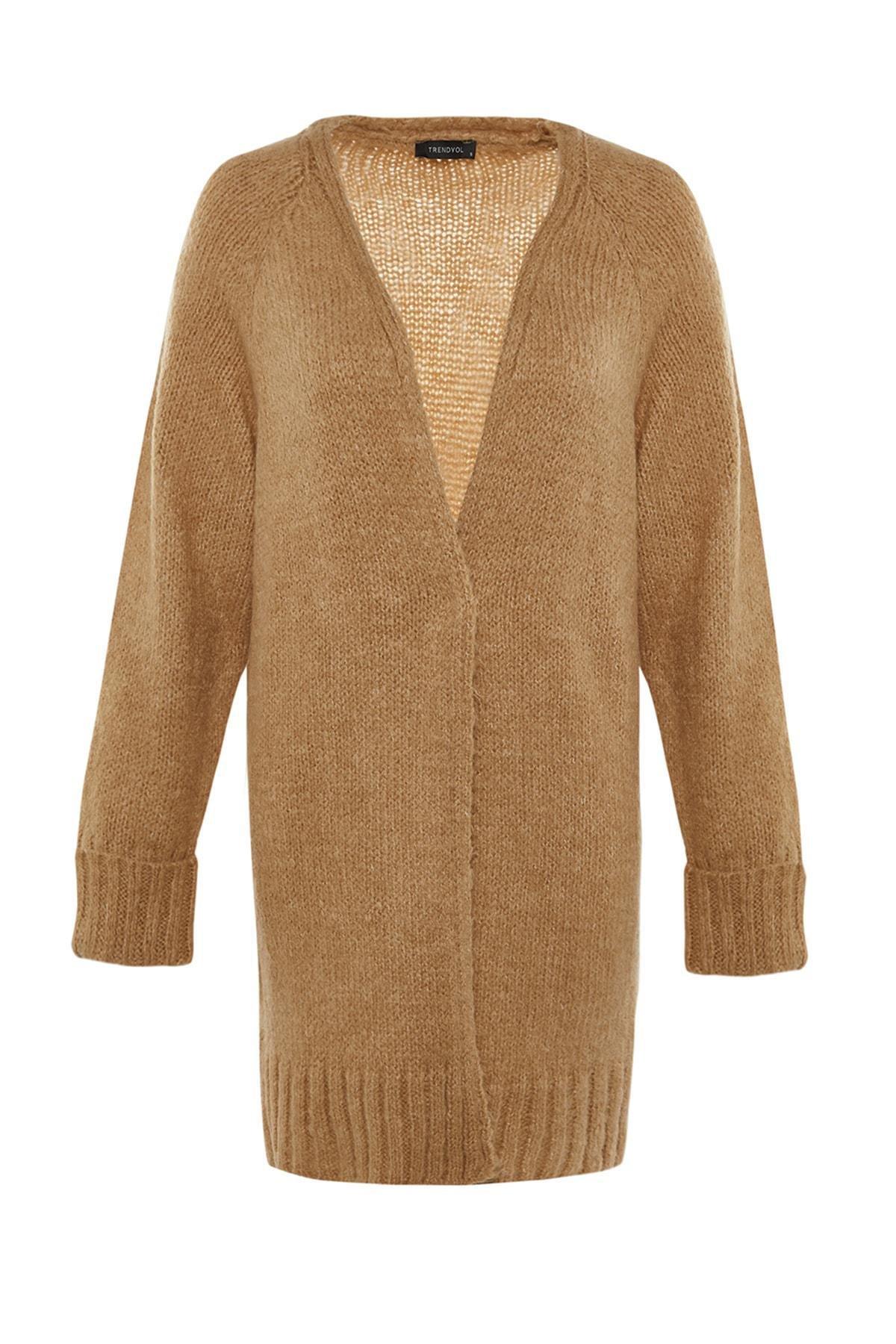 Brown Regular V Neck Cardigan, Brown, large image number 7