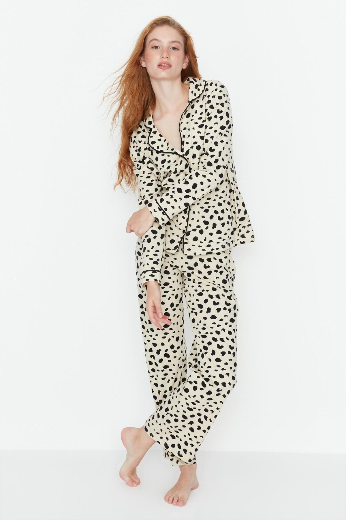 Beige Animal Print Pajama Set, Beige, large image number 0
