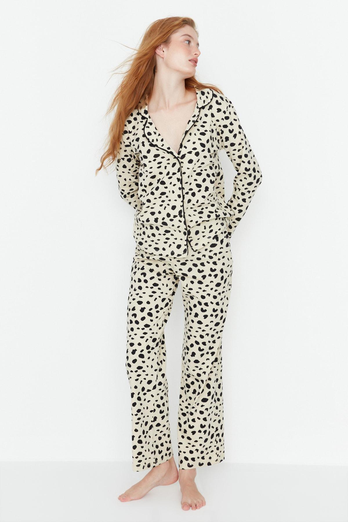 Beige Animal Print Pajama Set, Beige, large image number 2