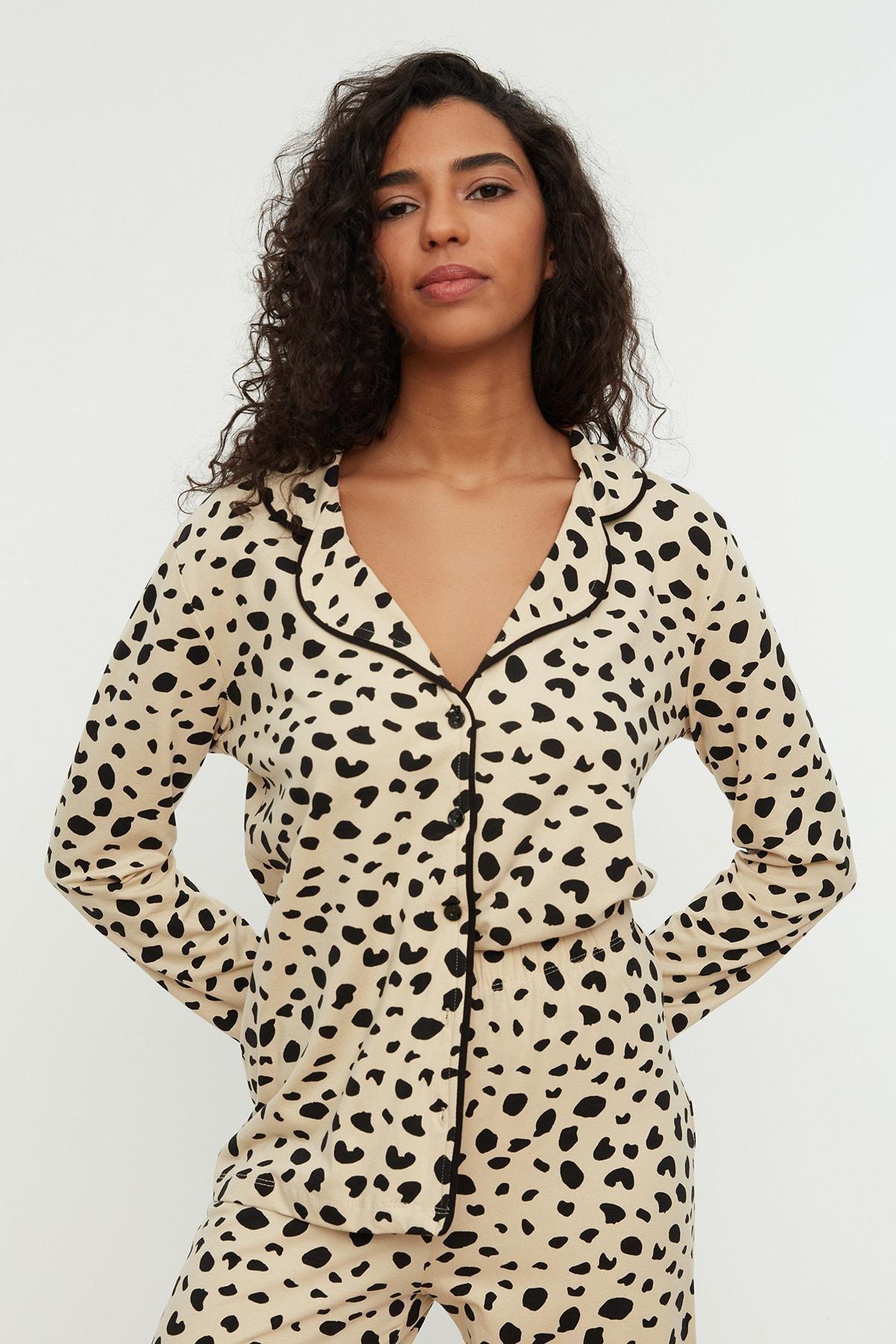 Beige Animal Print Pajama Set, Beige, large image number 6