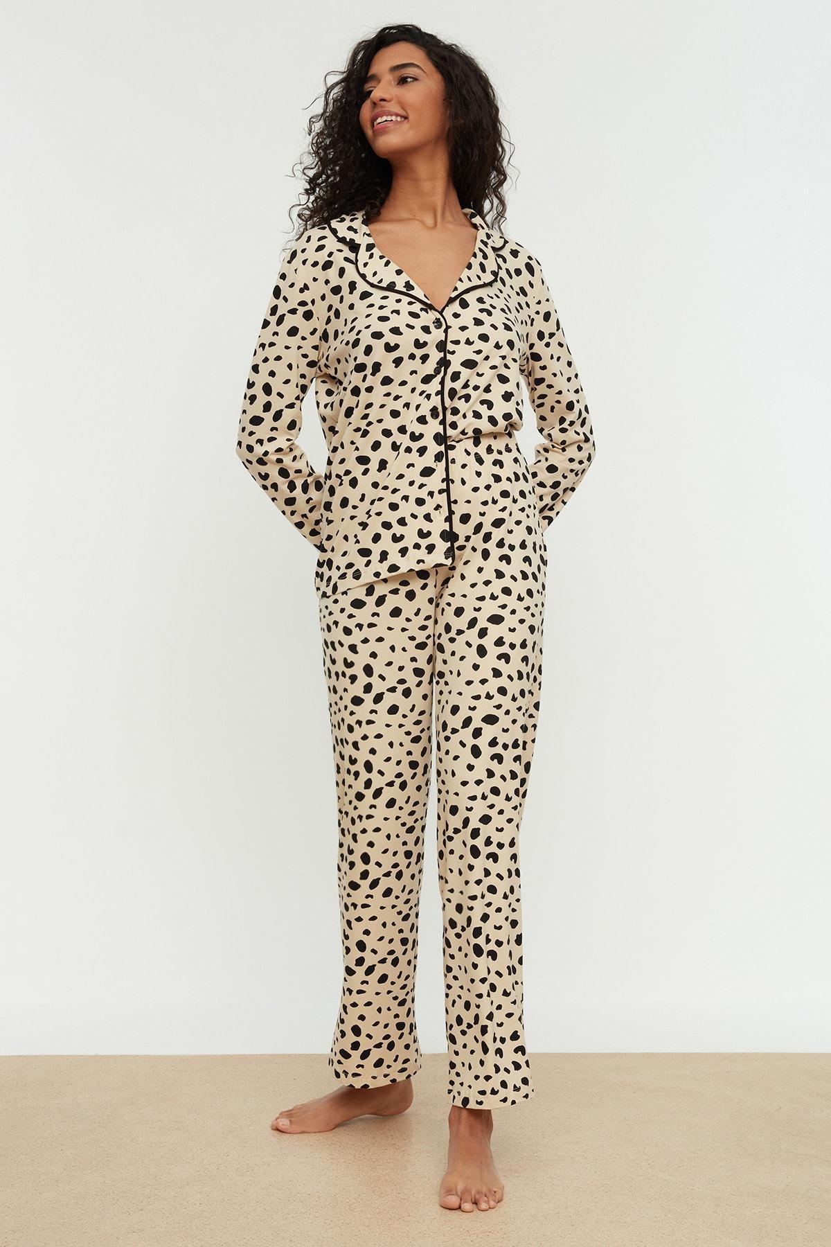 Beige Animal Print Pajama Set, Beige, large image number 8