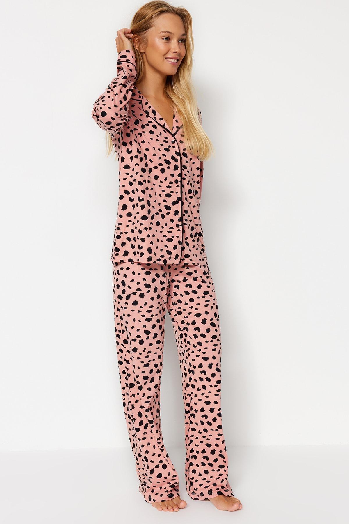 Pink Fitted Animal Print Pajama Set, Pink, large image number 1