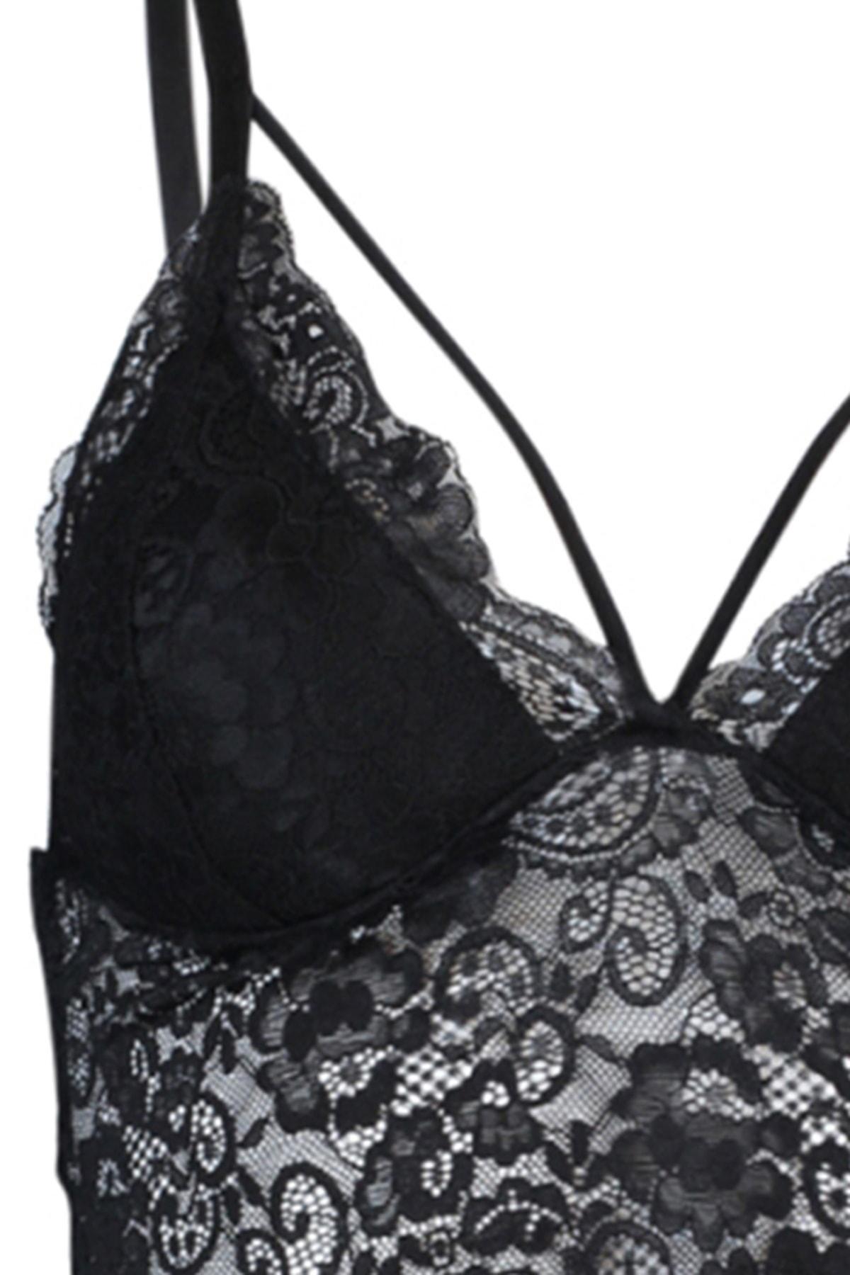 Black Plain V Neck Bra, , large image number 6