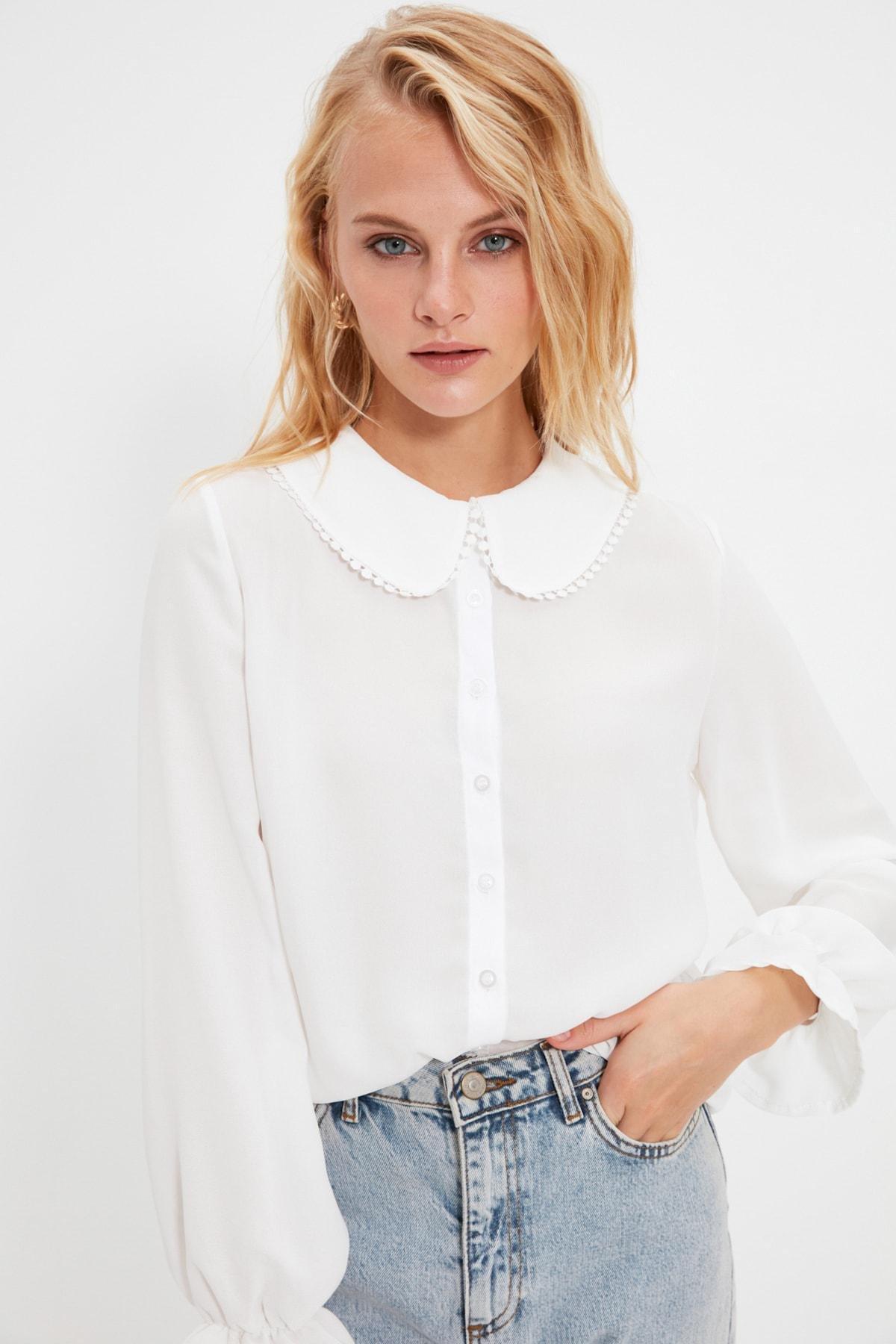 White Oversized Peter Pan Collar Shirt, , large image number 0