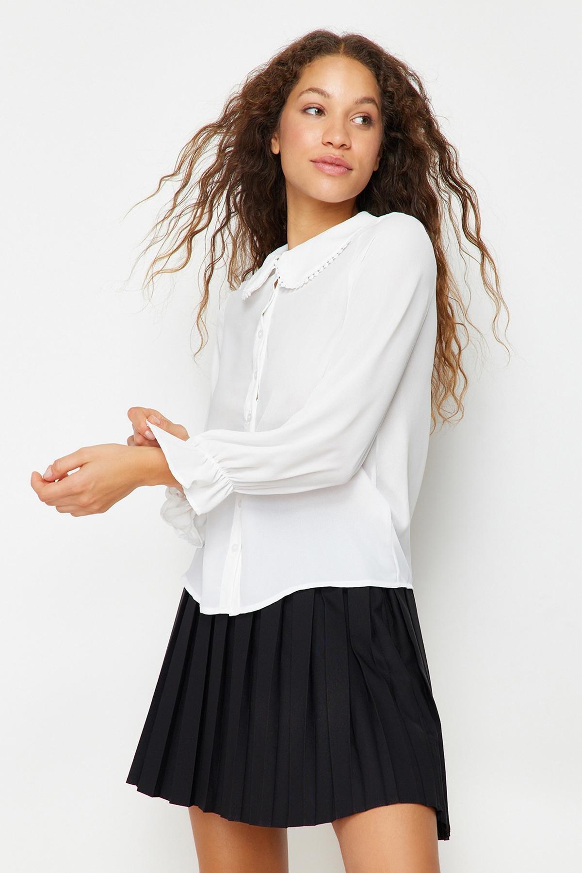 White Oversized Peter Pan Collar Shirt, , large image number 1