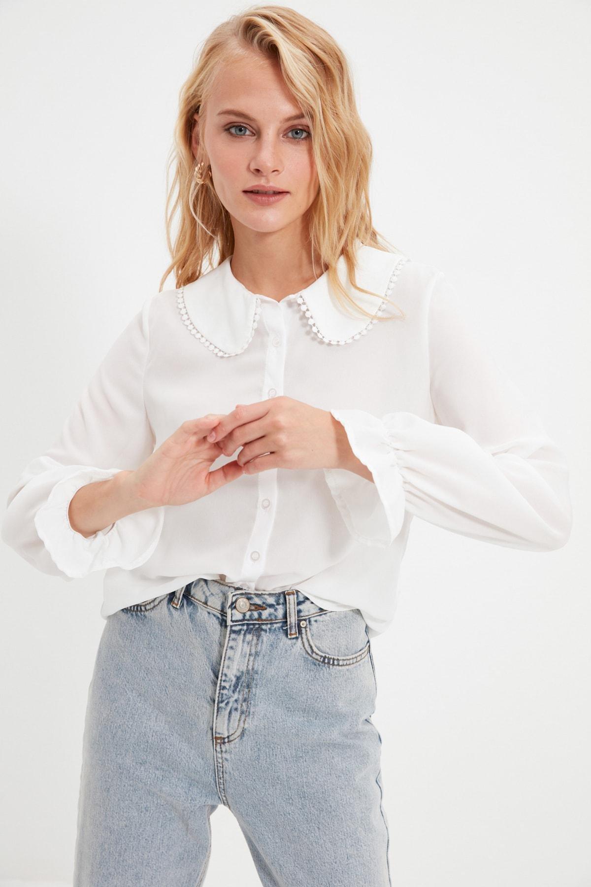 White Oversized Peter Pan Collar Shirt, , large image number 2