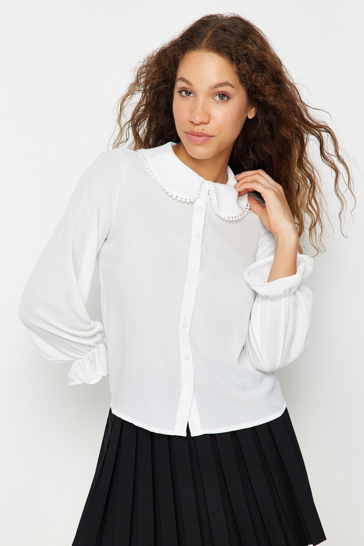 White Oversized Peter Pan Collar Shirt, , large image number 5
