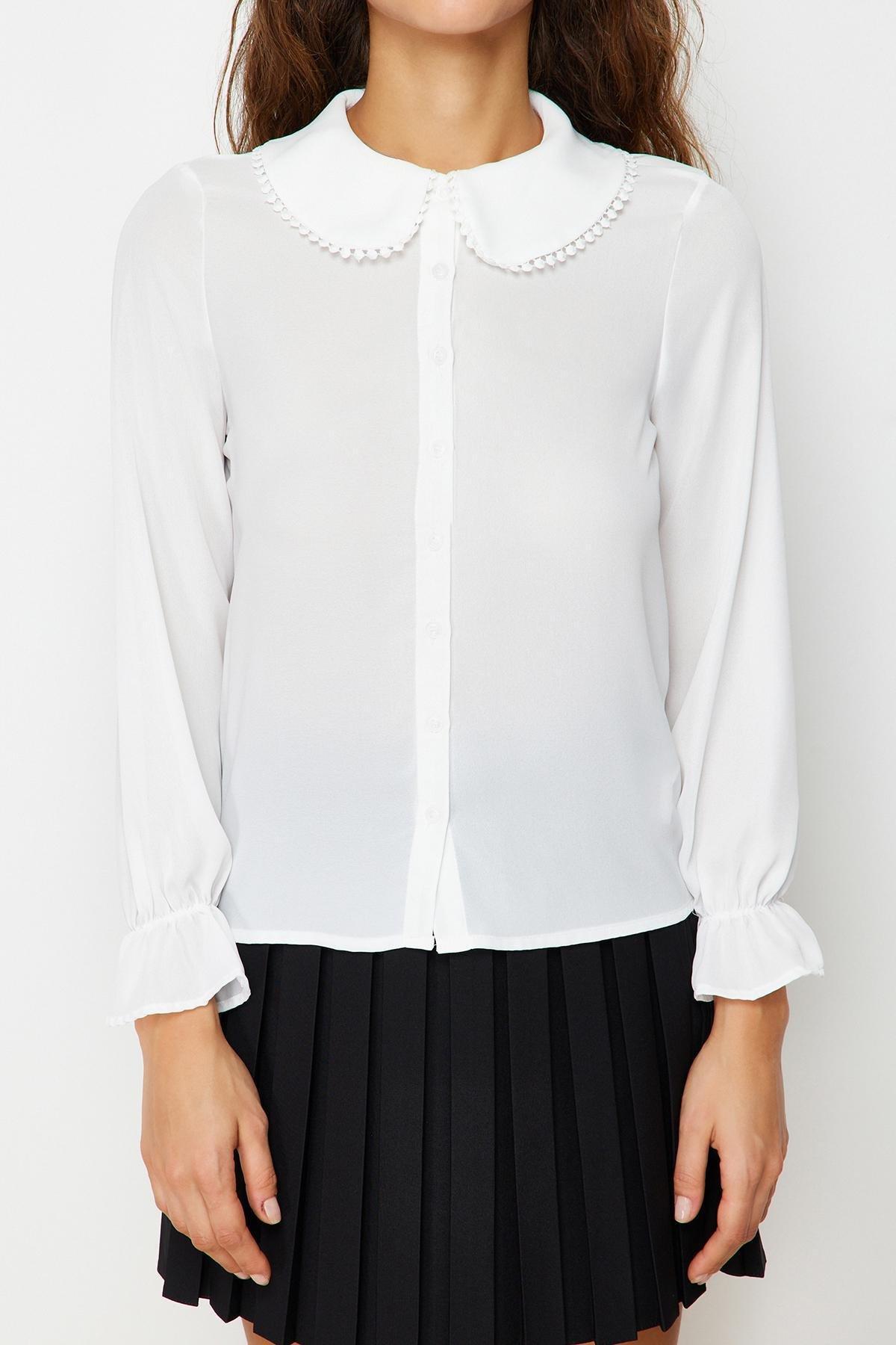 White Oversized Peter Pan Collar Shirt, , large image number 7