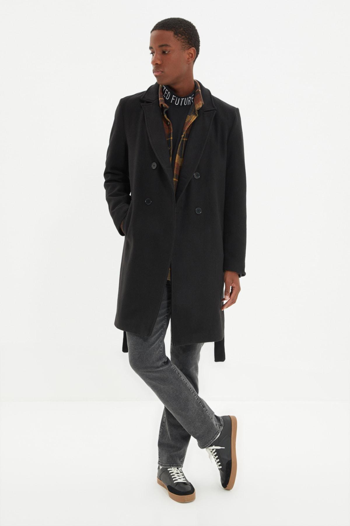 Black Lapel Collar Coat, Black, medium
