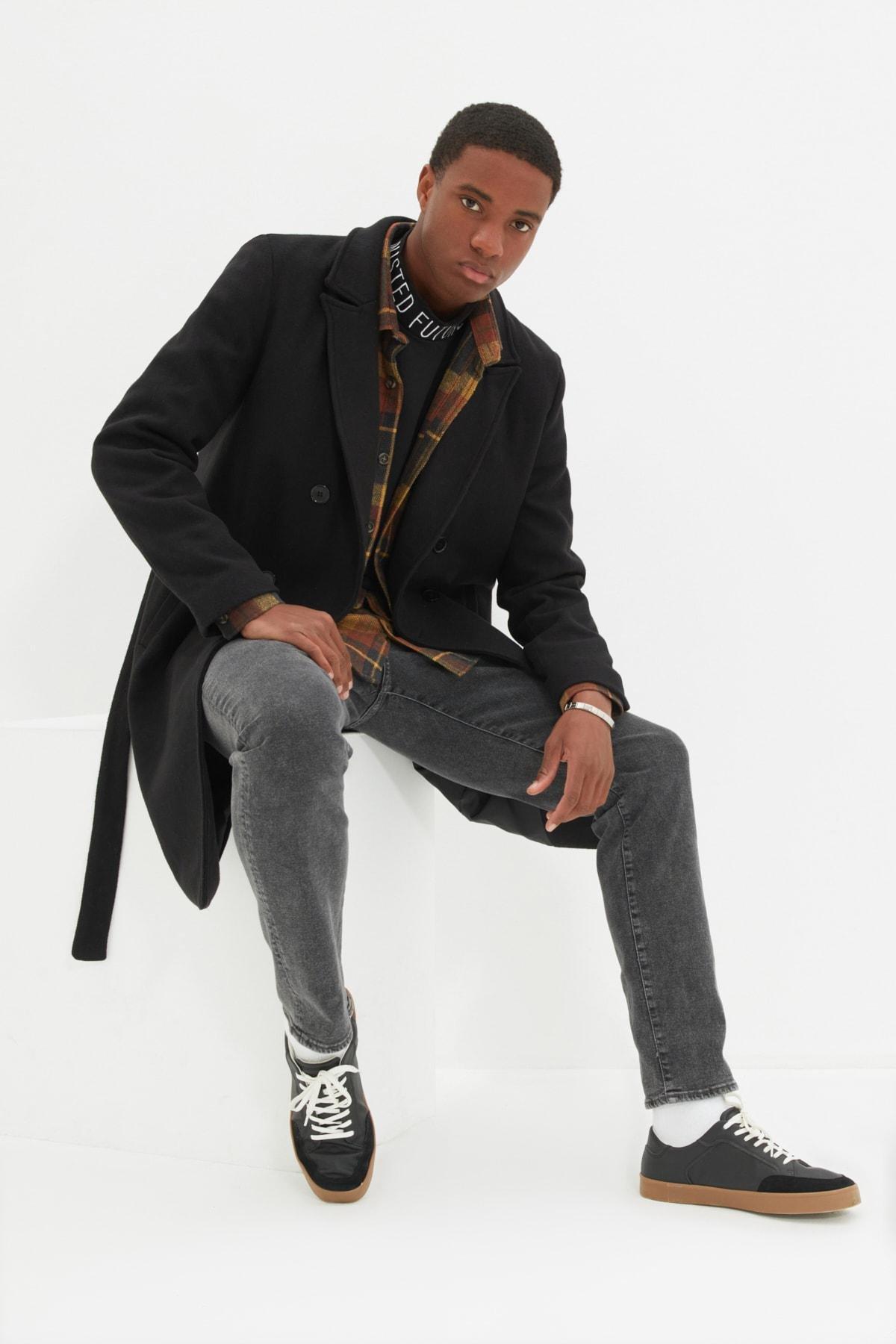 Black Lapel Collar Coat, , large image number 2