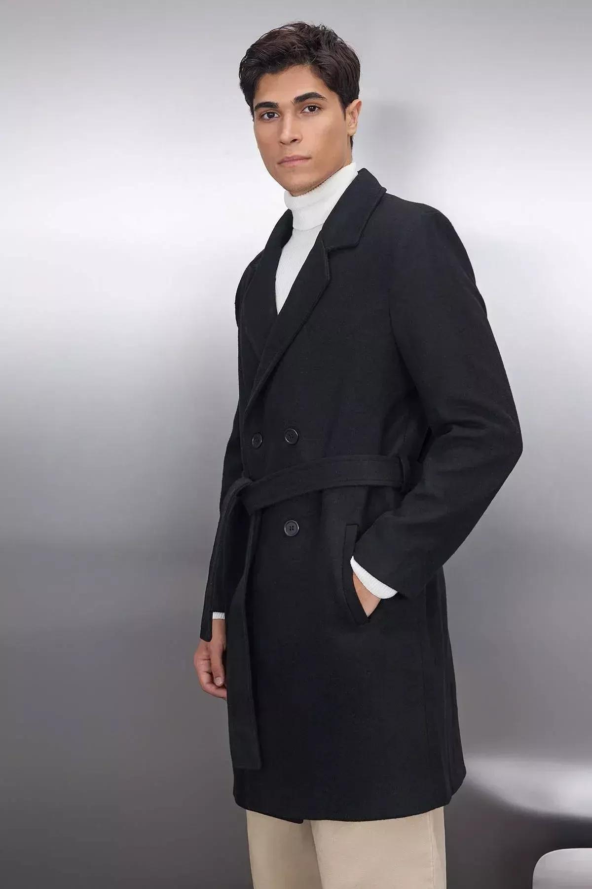 Black Lapel Collar Coat, Black, medium
