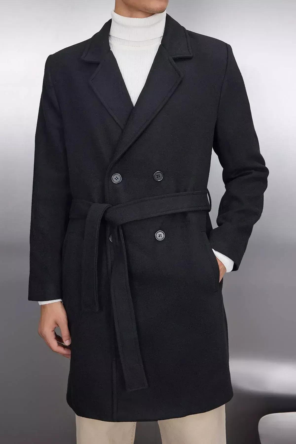 Black Lapel Collar Coat, , large image number 4