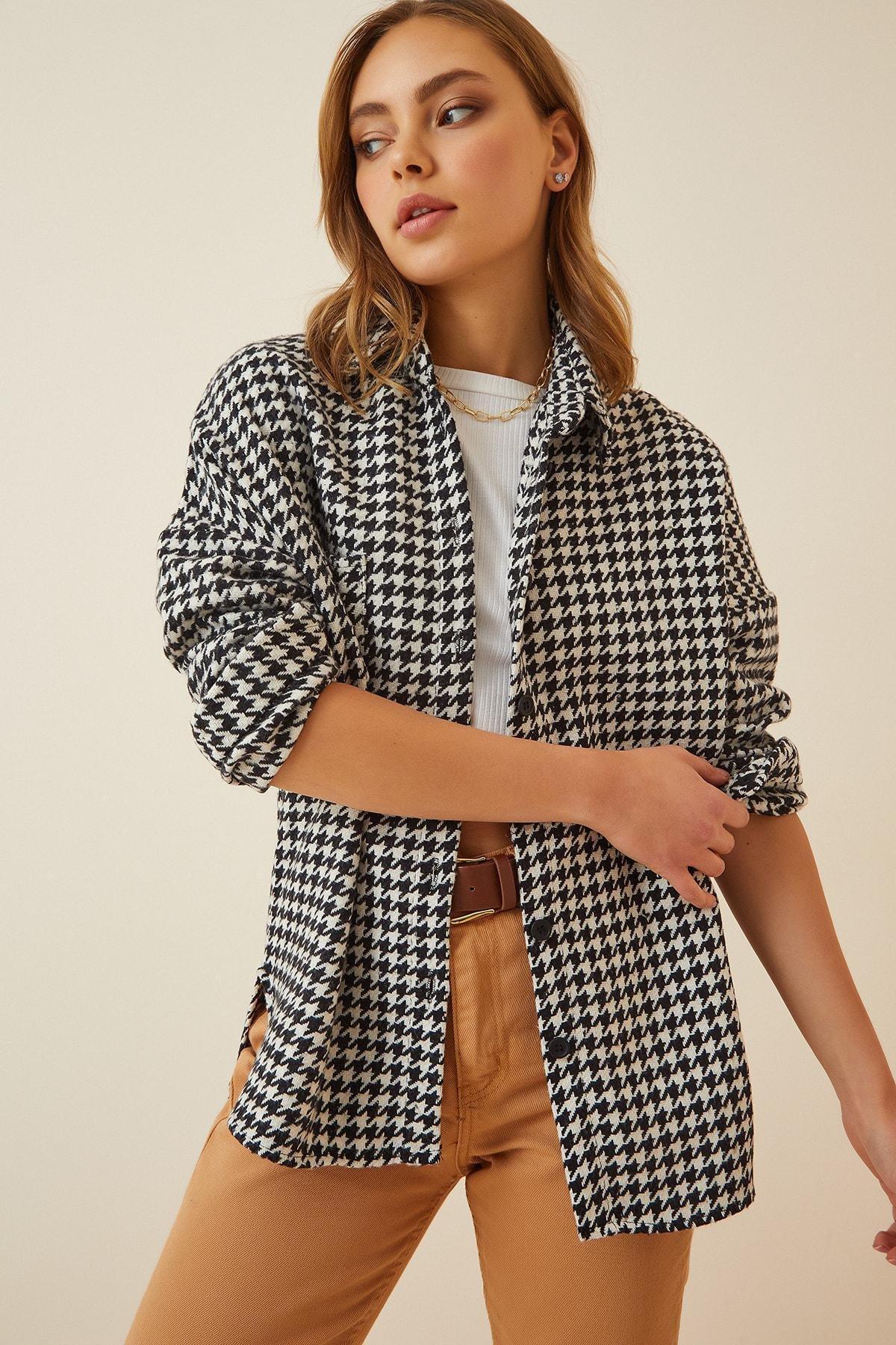 Black Pattern Oversized Jacket, , large image number 1