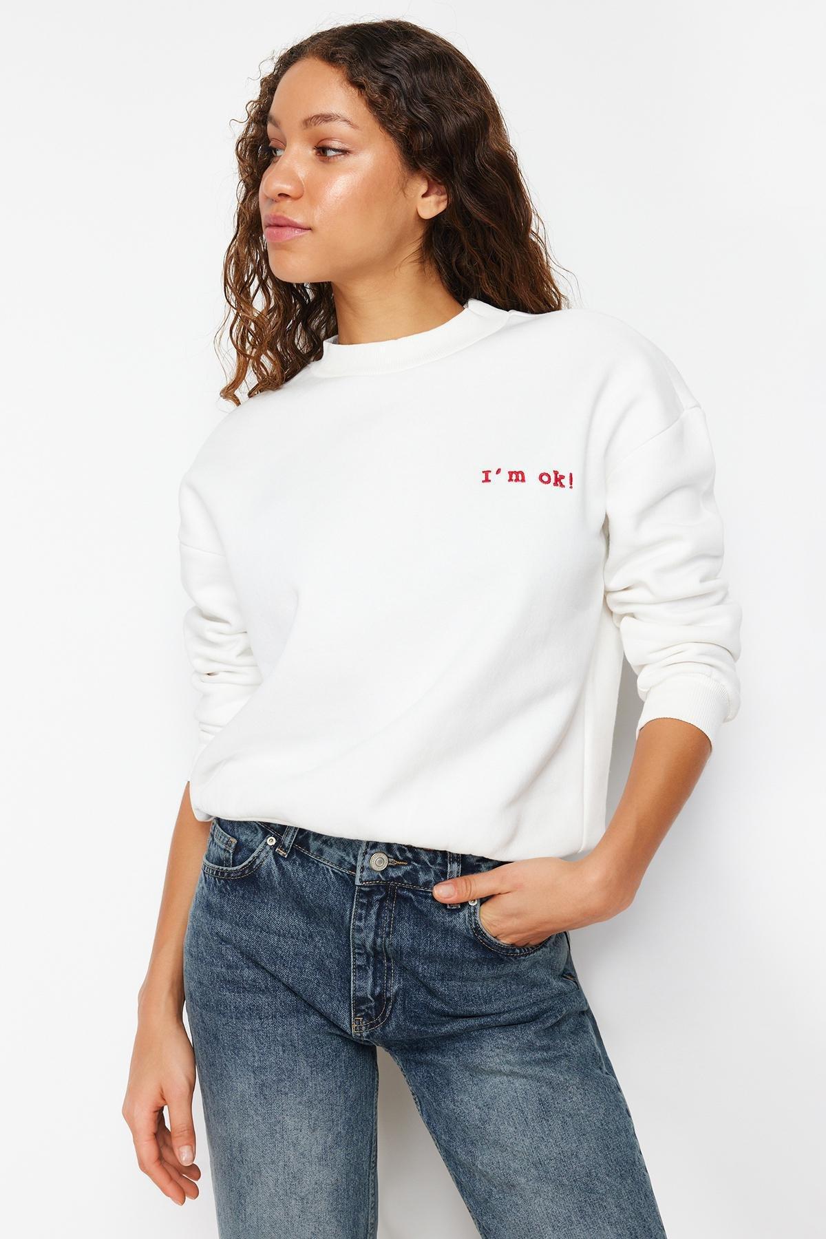 White Regular Sweatshirt, Ecru, large image number 1