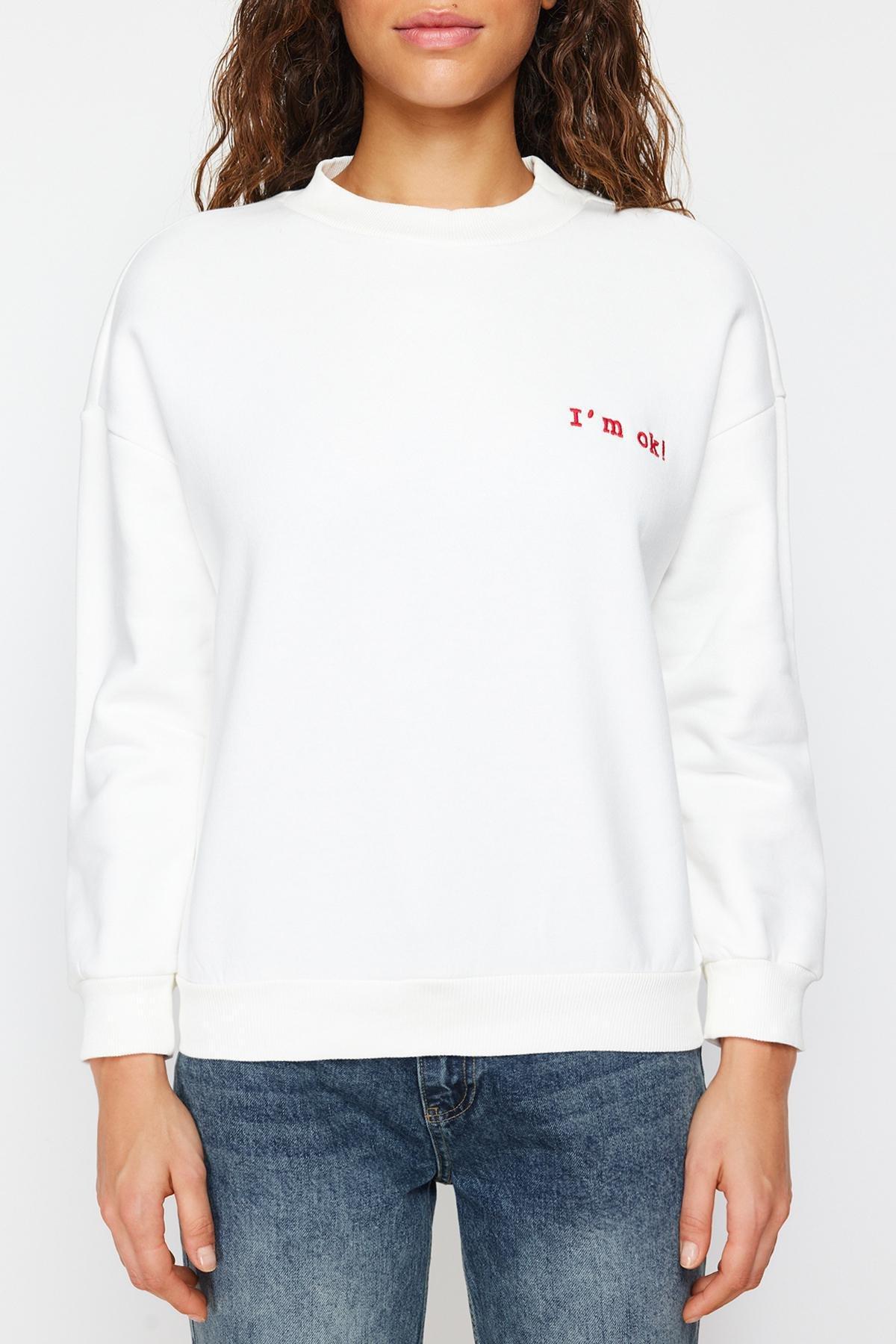 White Regular Sweatshirt, Ecru, large image number 5