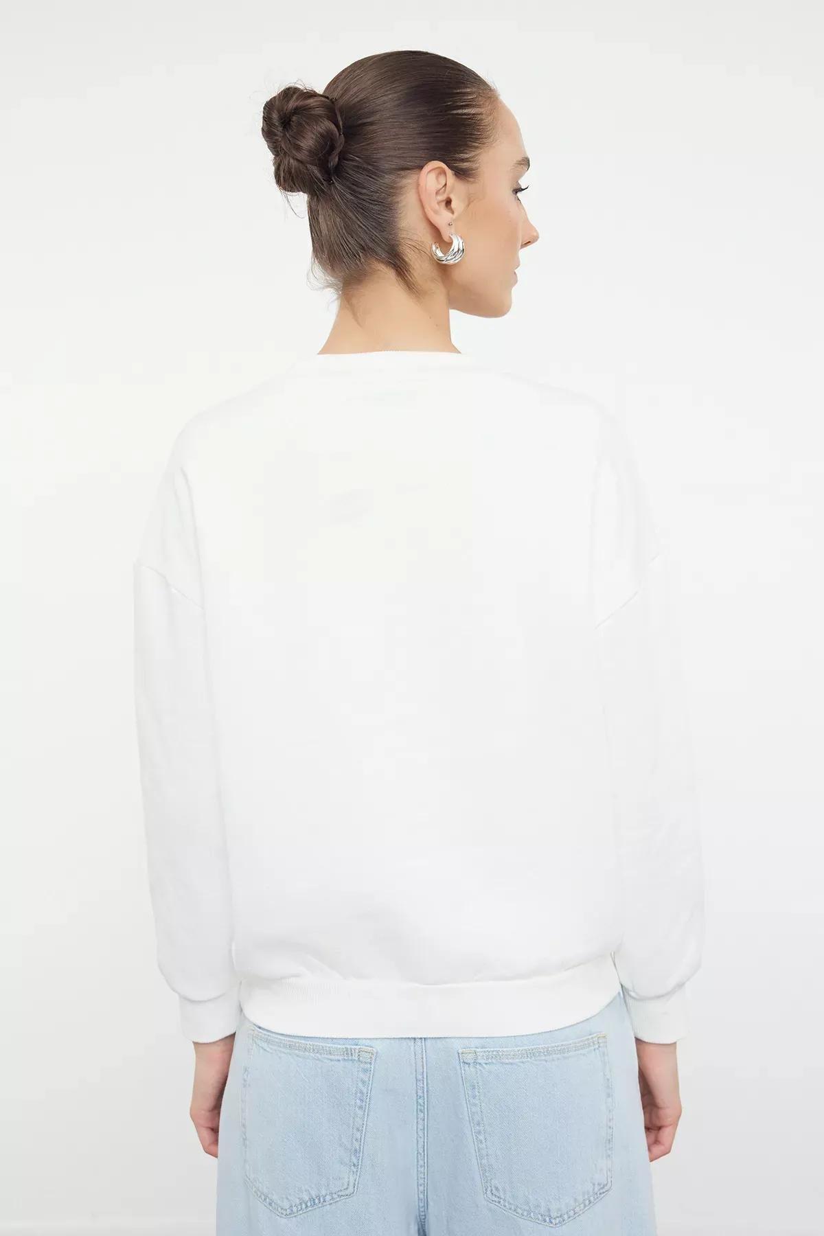 White Regular Sweatshirt, Ecru, large image number 8
