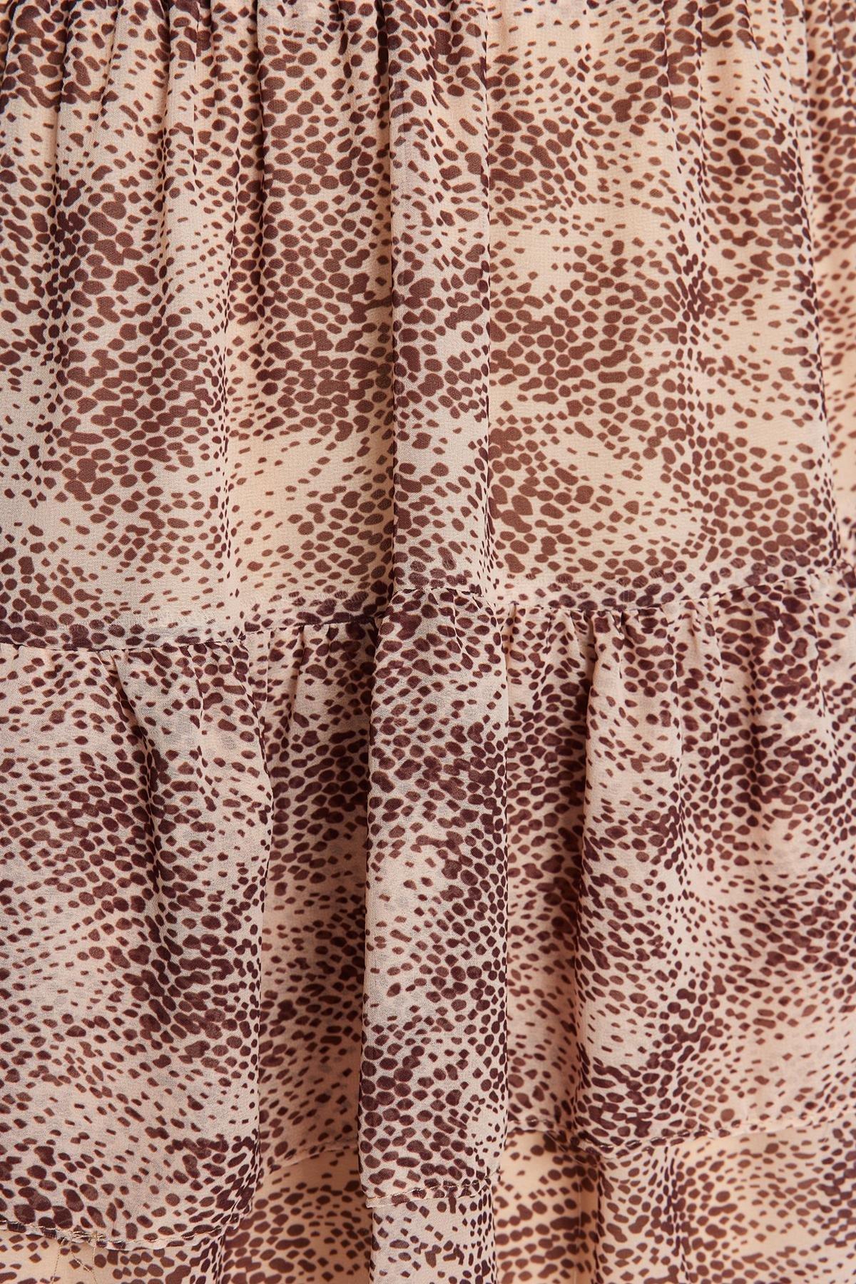 Beige Floral Chiffon Mini Skirt, , large image number 5