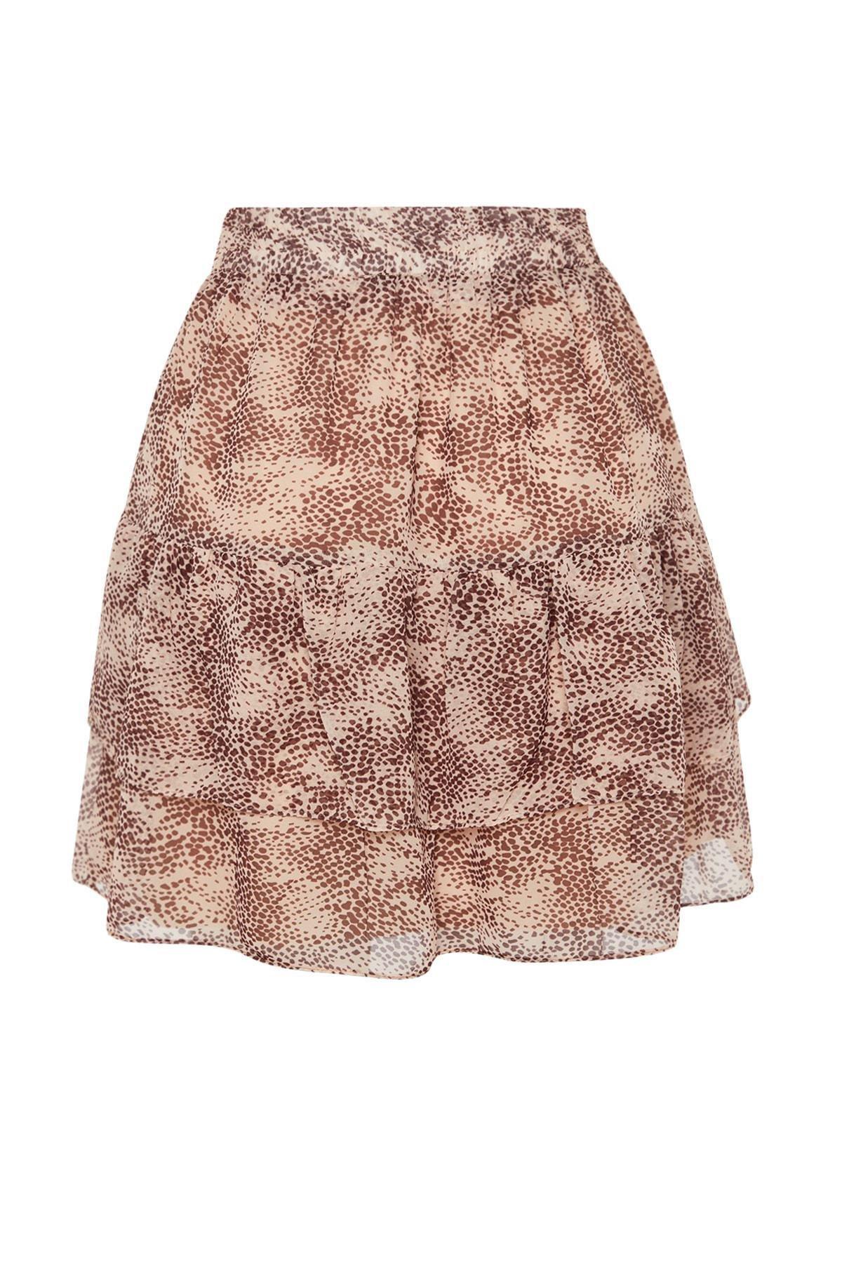 Beige Floral Chiffon Mini Skirt, , large image number 6