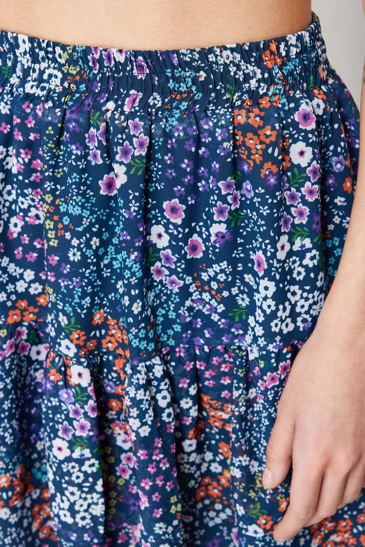 Navy Lined Floral Patterned Mini Skirt, Navy blue, large image number 4
