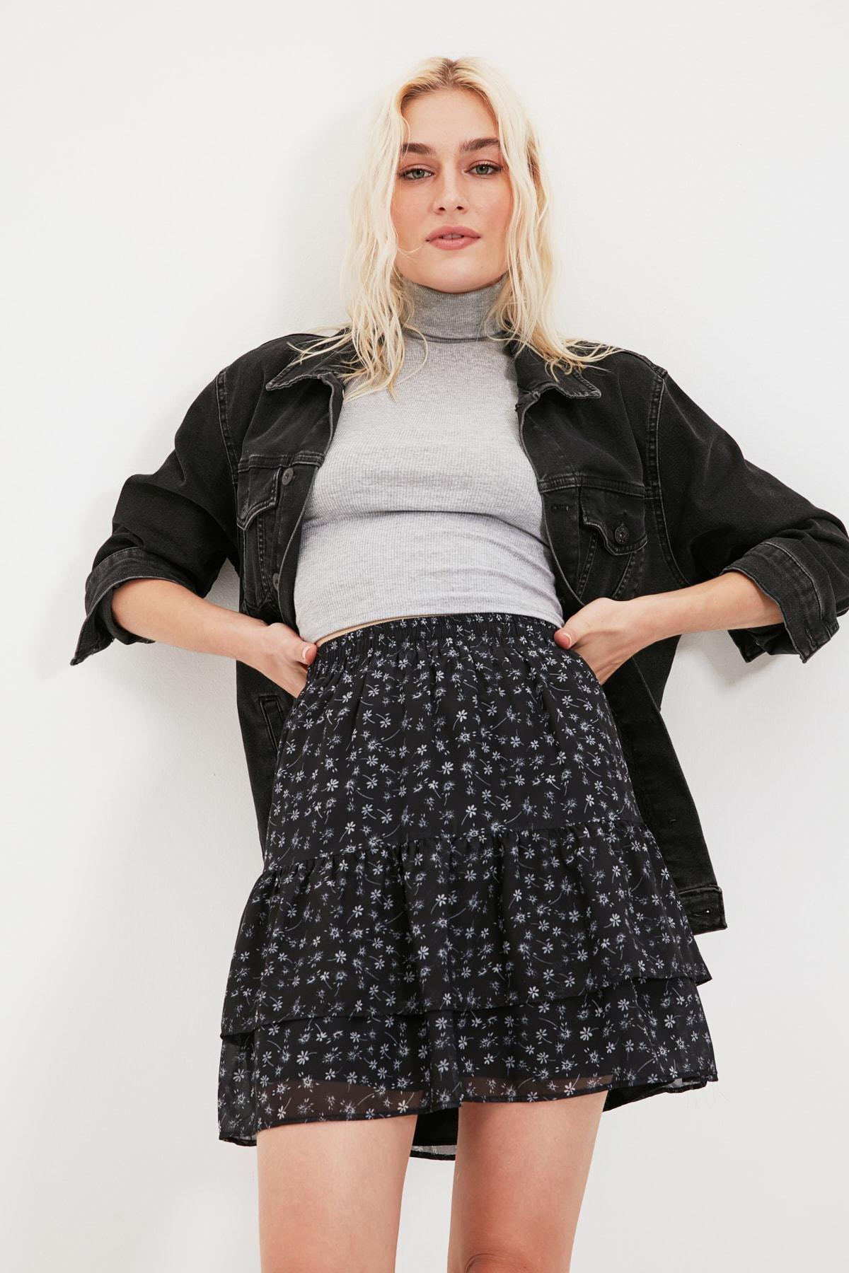 Black A-Line Mini Skirt, , large image number 7