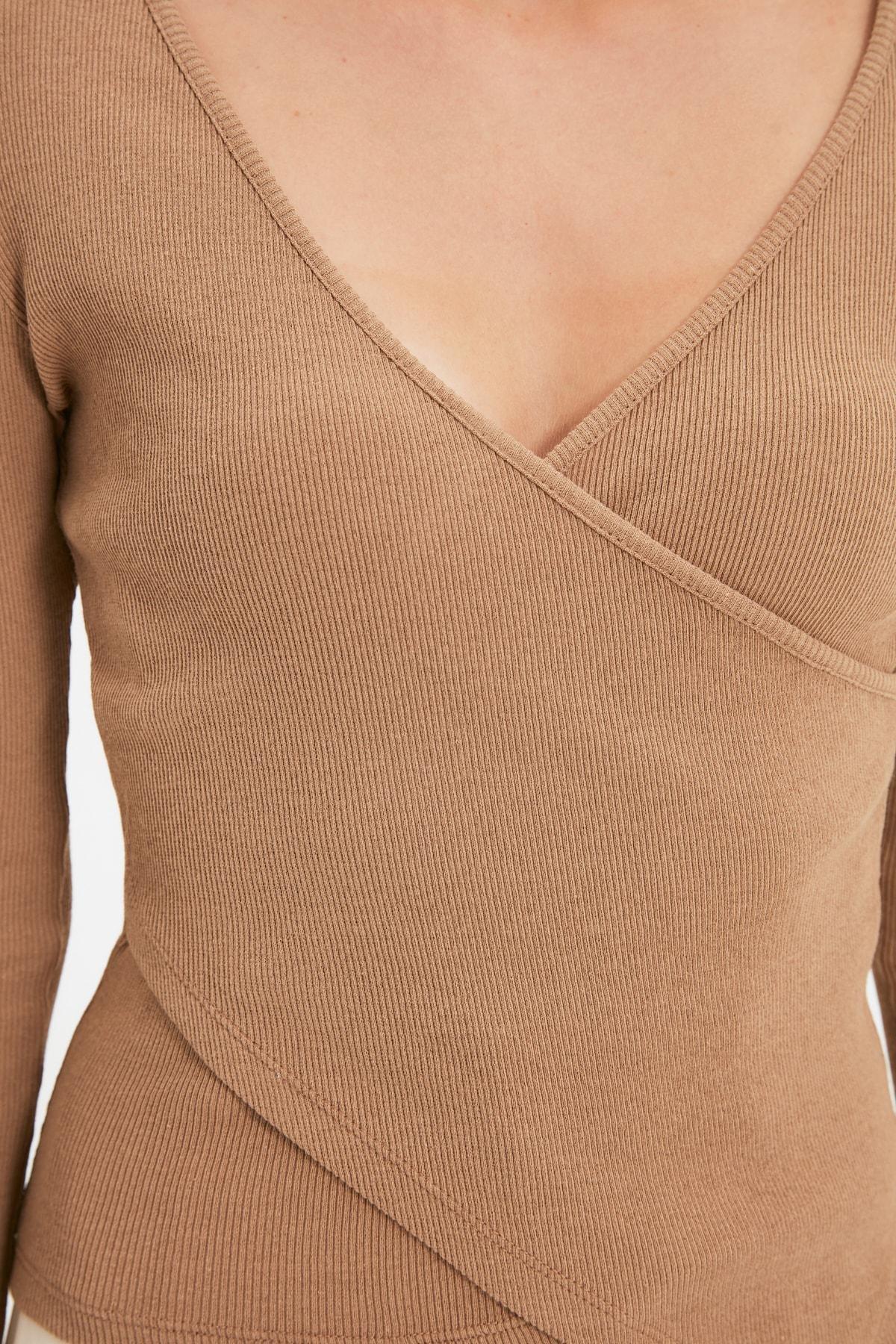 Brown Slim Cache-Coeur Blouse, , large image number 7
