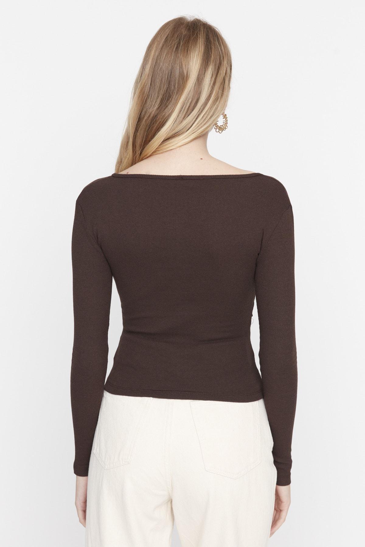 Brown Slim Cache-Coeur Blouse, , large image number 8