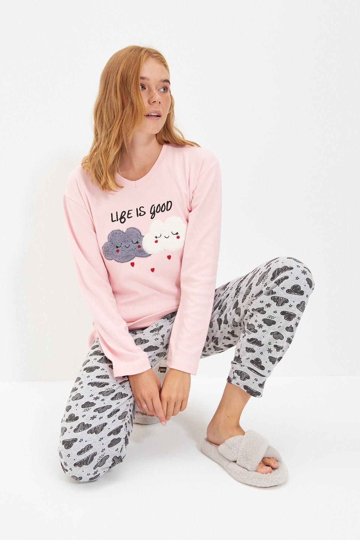 طقم بيجاما مزين بطبعة، وردي, Pink, large image number 0