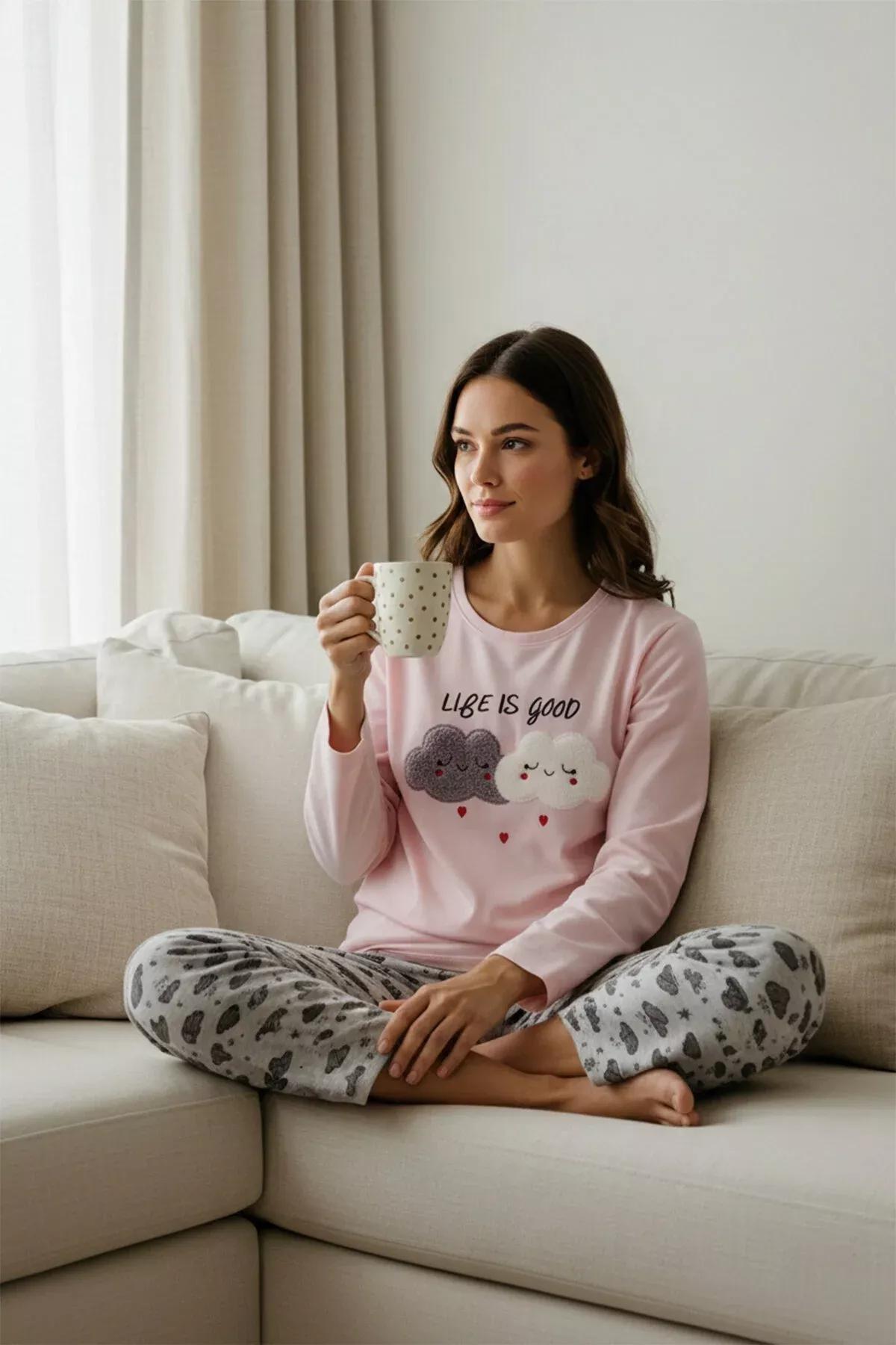 طقم بيجاما مزين بطبعة، وردي, Pink, large image number 1