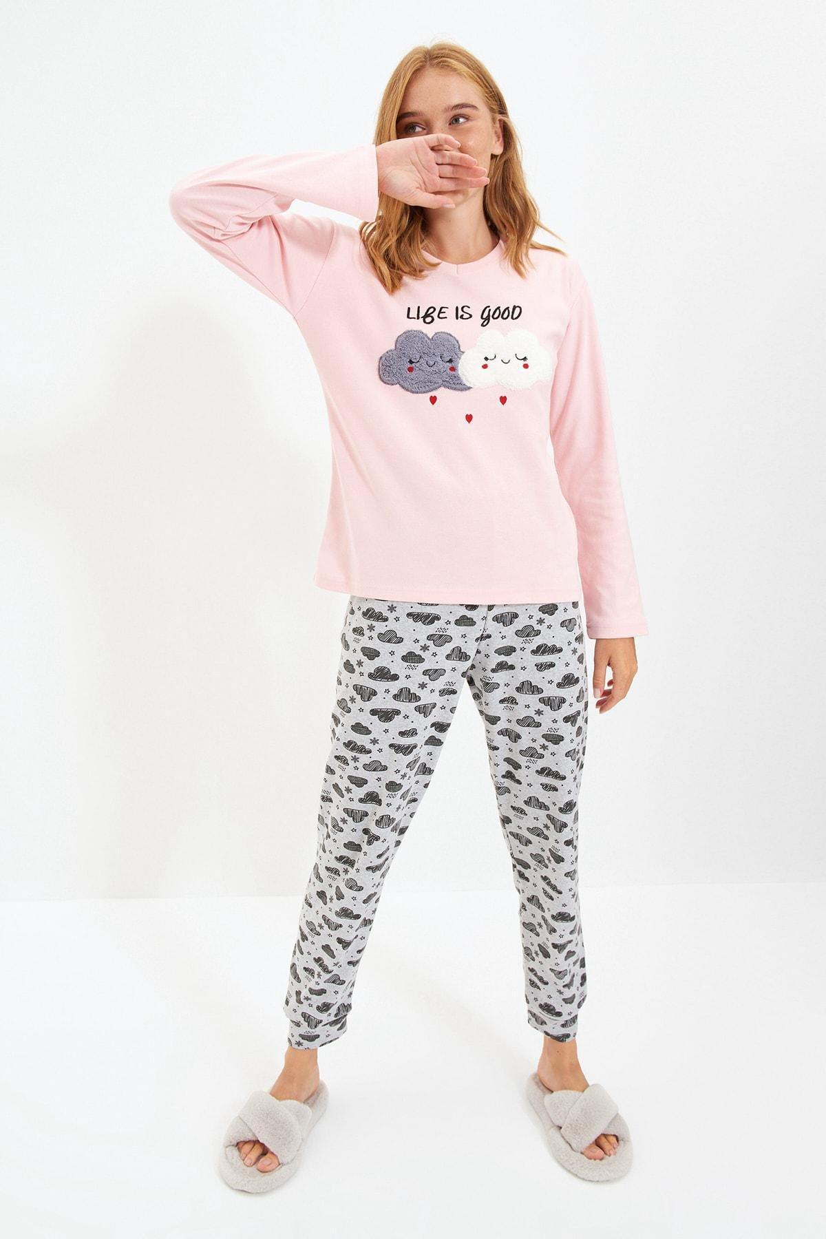 طقم بيجاما مزين بطبعة، وردي, Pink, large image number 2