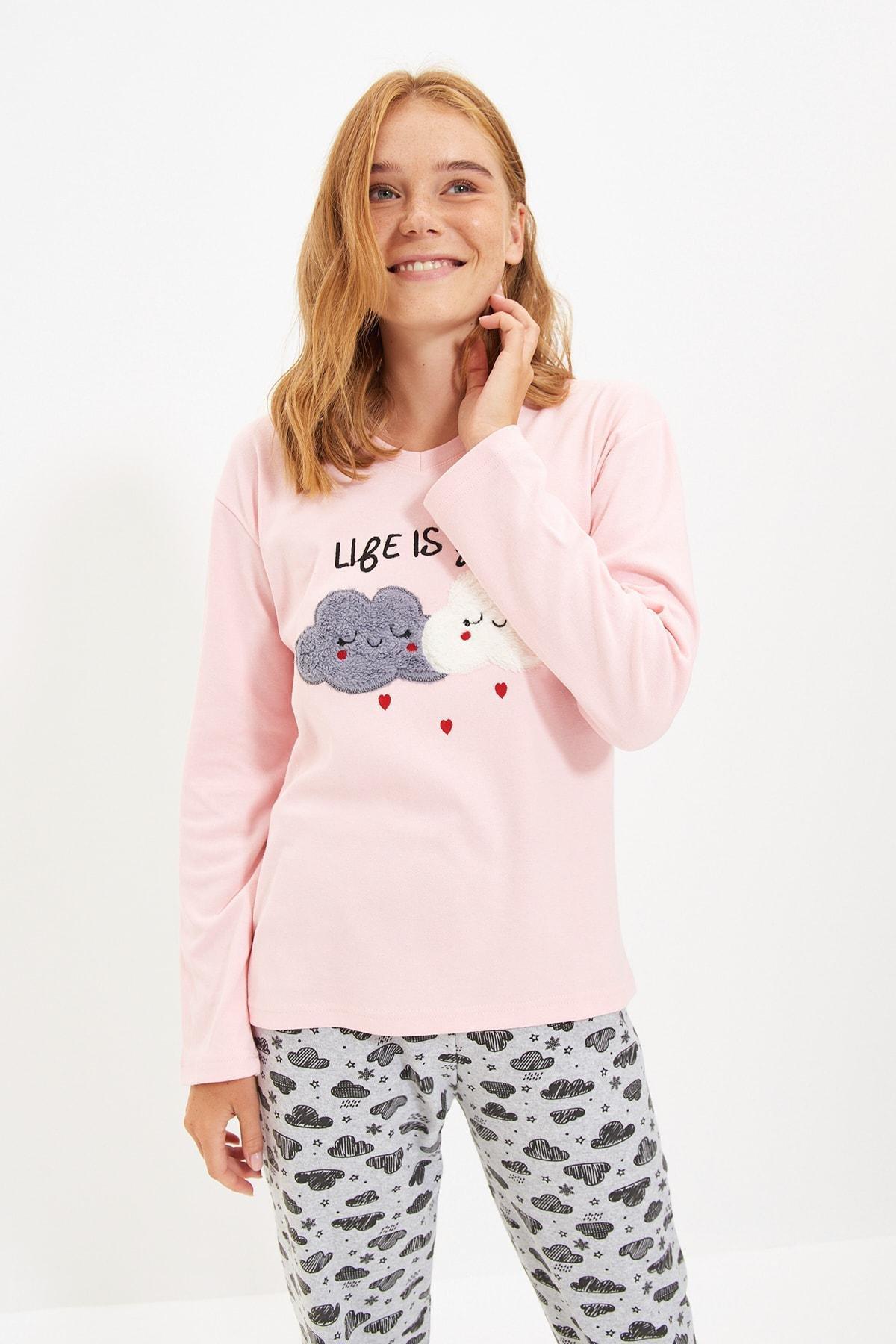 طقم بيجاما مزين بطبعة، وردي, Pink, large image number 3