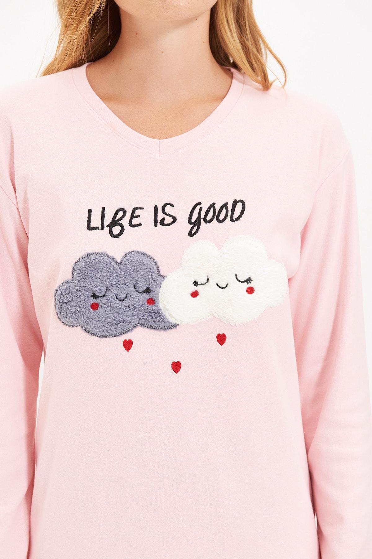 طقم بيجاما مزين بطبعة، وردي, Pink, large image number 4