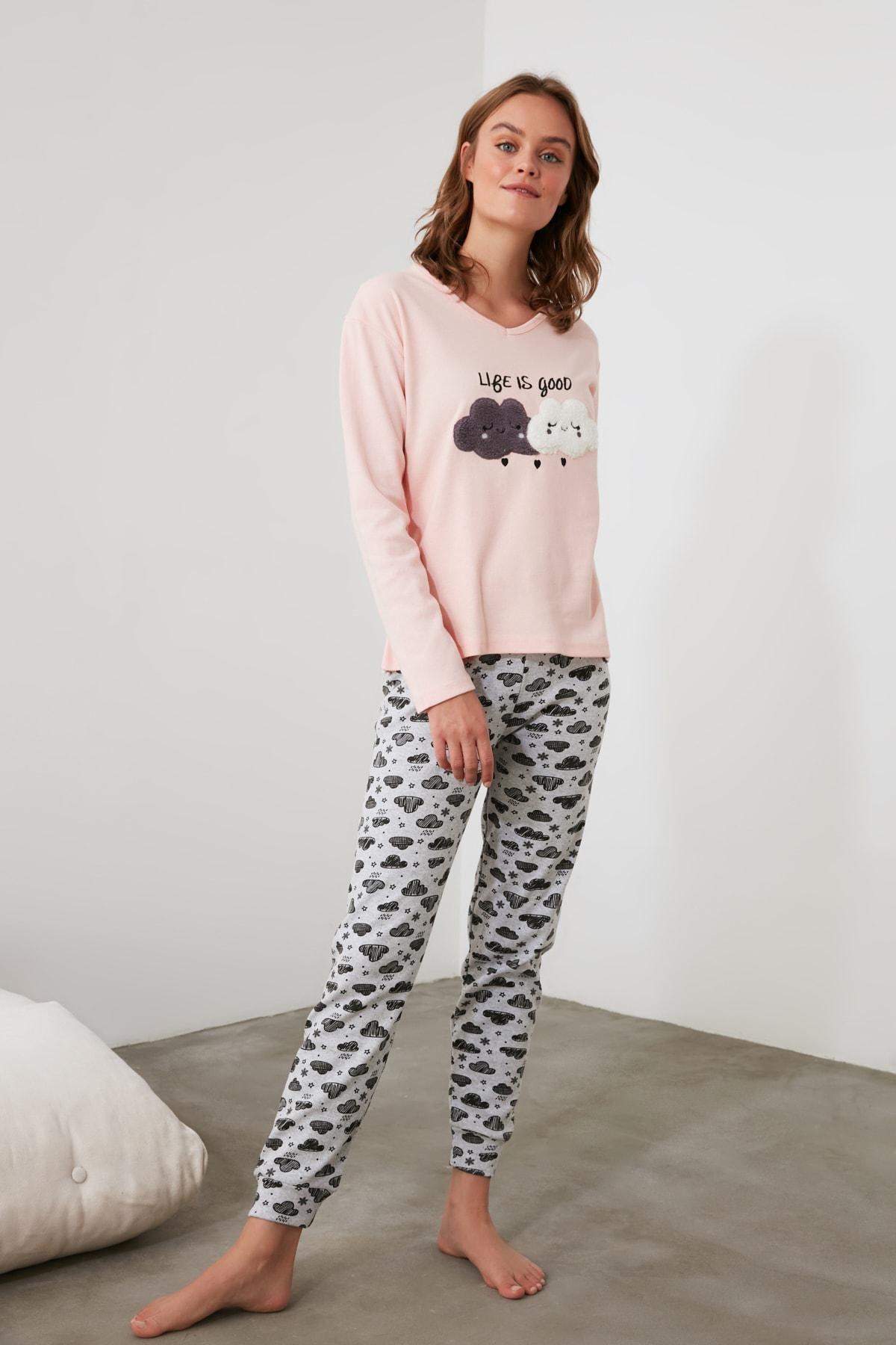 طقم بيجاما مزين بطبعة، وردي, Pink, large image number 6