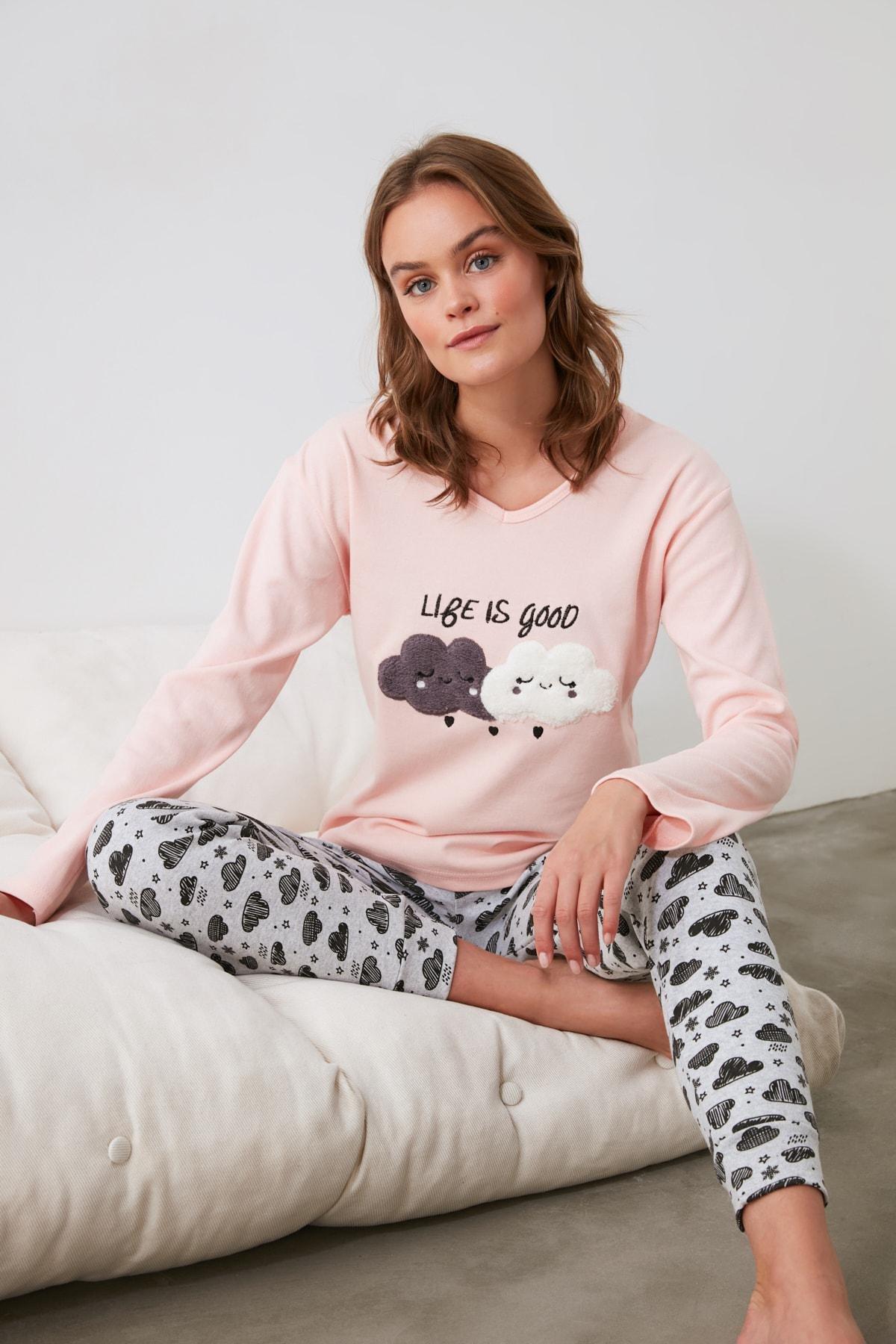 طقم بيجاما مزين بطبعة، وردي, Pink, large image number 7