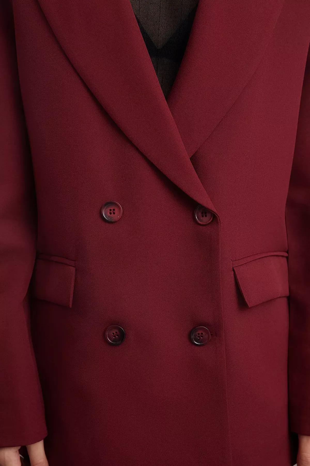 Red Double Breasted Woven Blazer, Burgundy, large image number 3