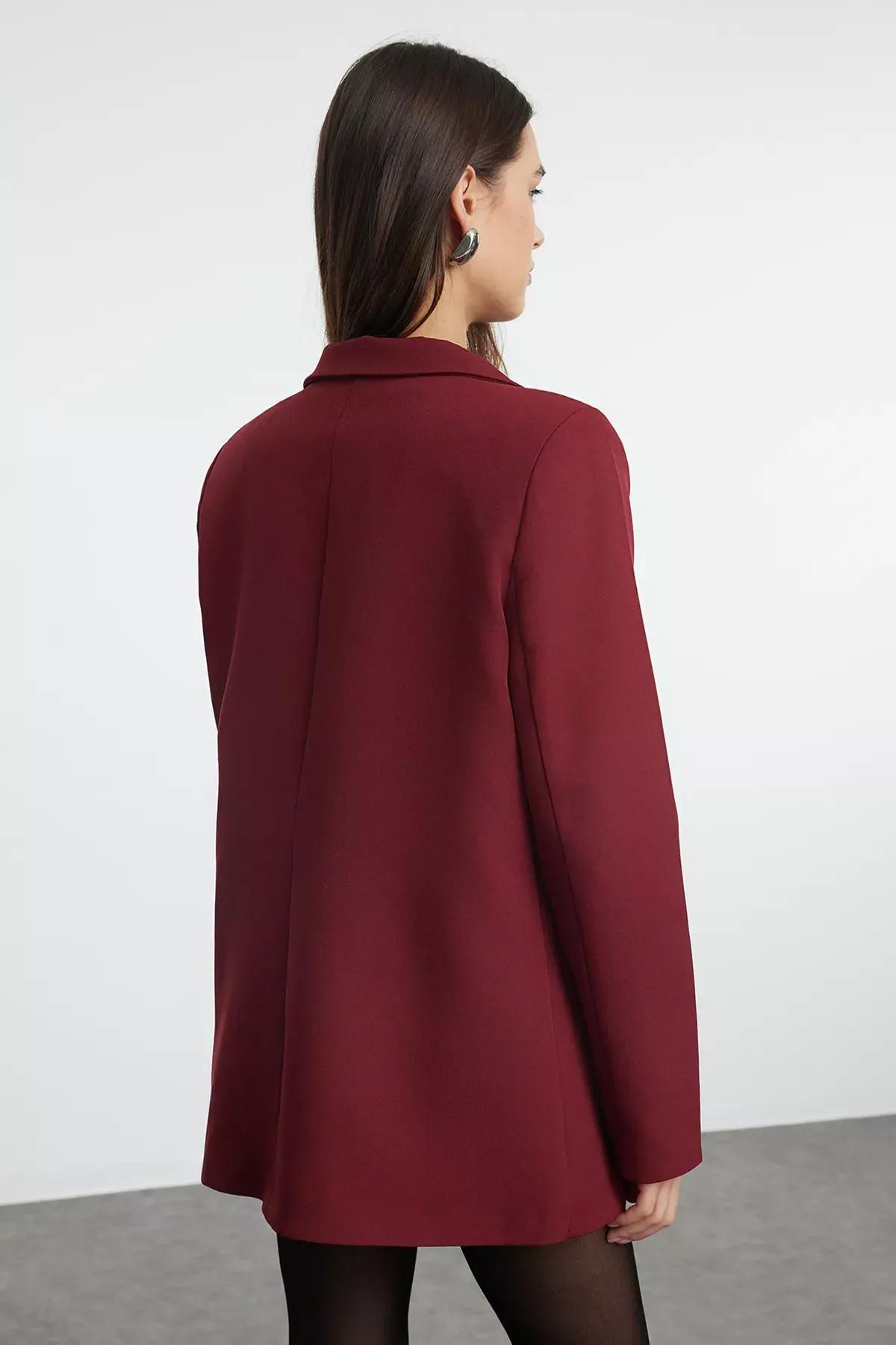 Red Double Breasted Woven Blazer, Burgundy, large image number 4