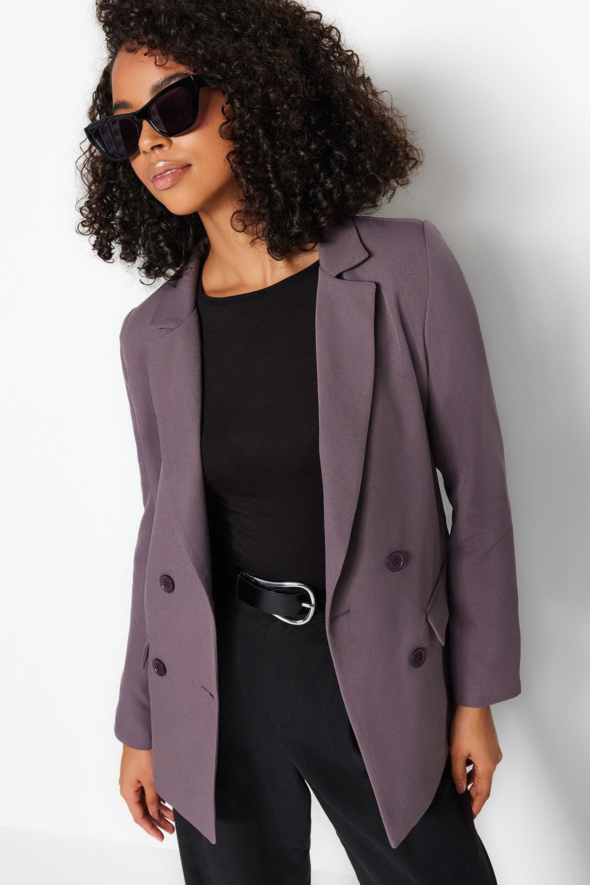 Brown Double Breasted Blazer, , large image number 0