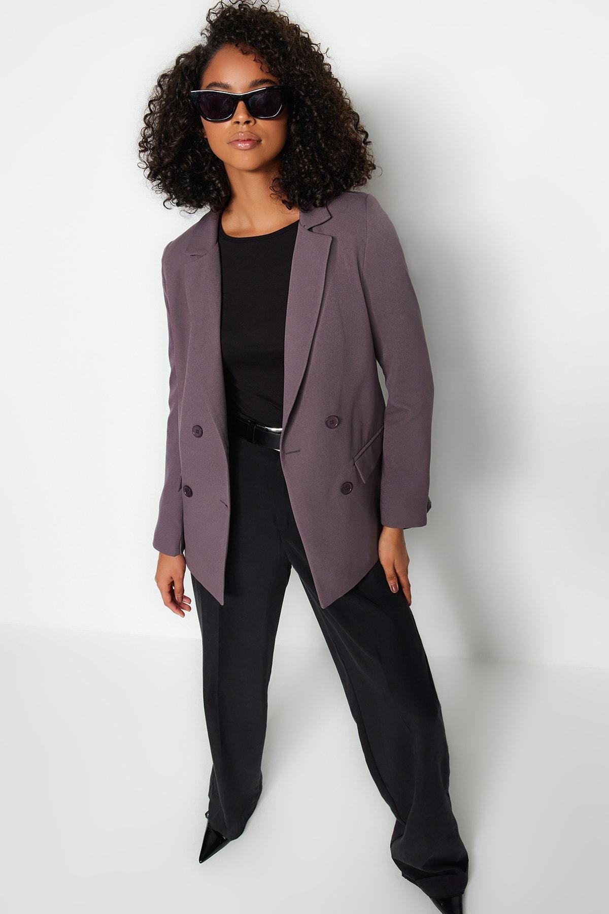 Brown Double Breasted Blazer, , large image number 1